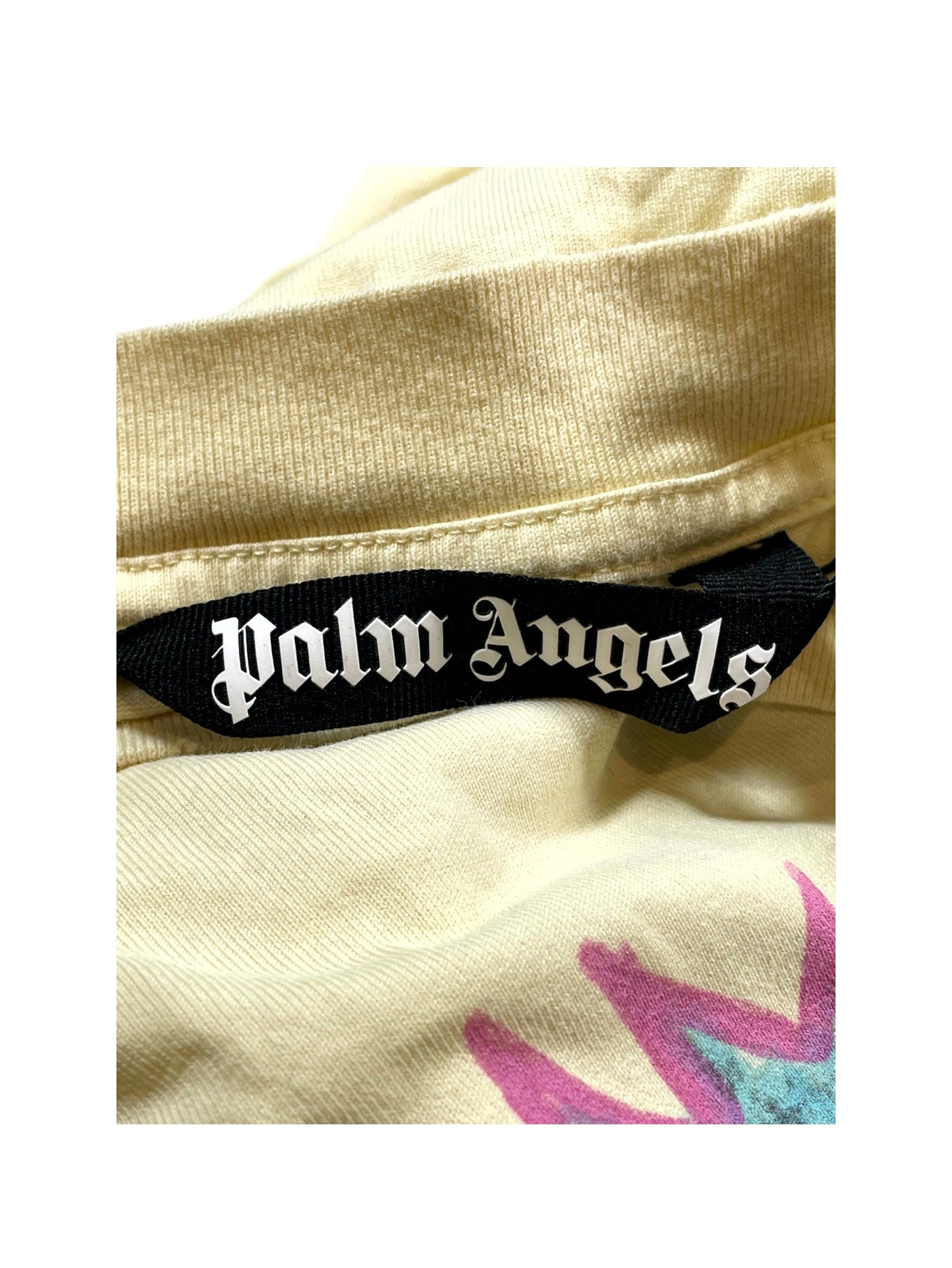 Palm Angels Cream, Pink & Blue Flames Tee