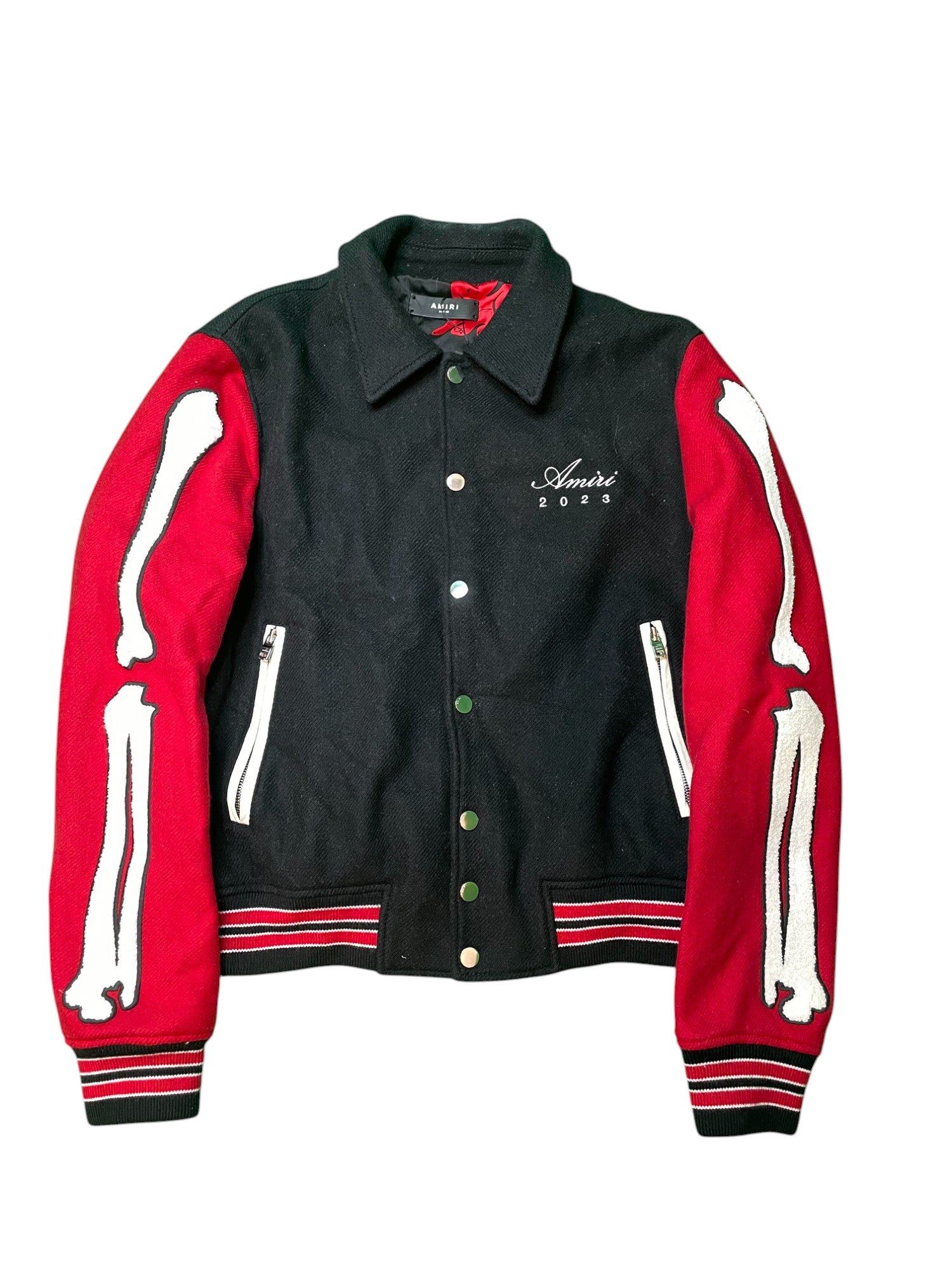 Amiri Red Rabbit Bone Varsity Black Jacket