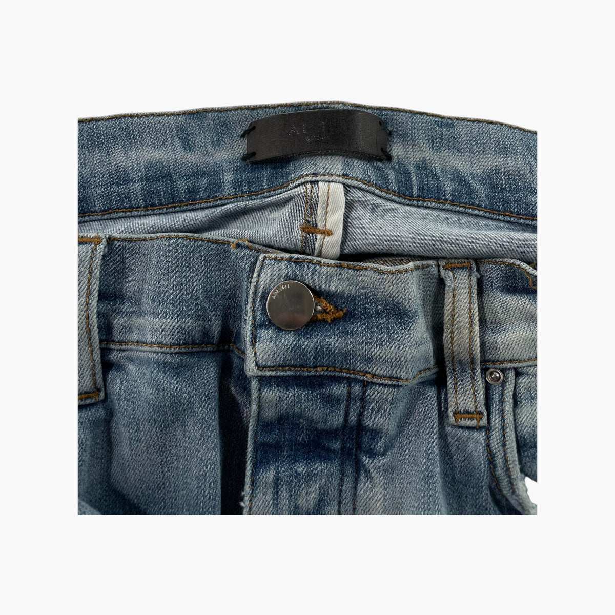 Amiri MX2 White Paisley Patch Light Wash Jeans