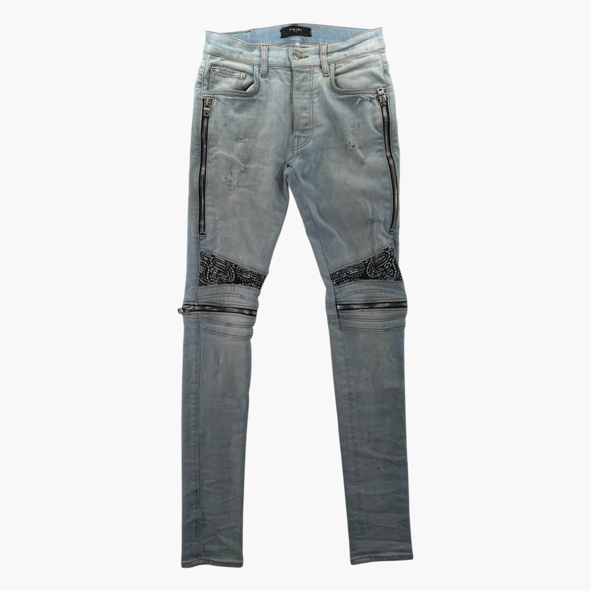 Amiri "MX2" Paisley Patch Light Wash & White Jeans