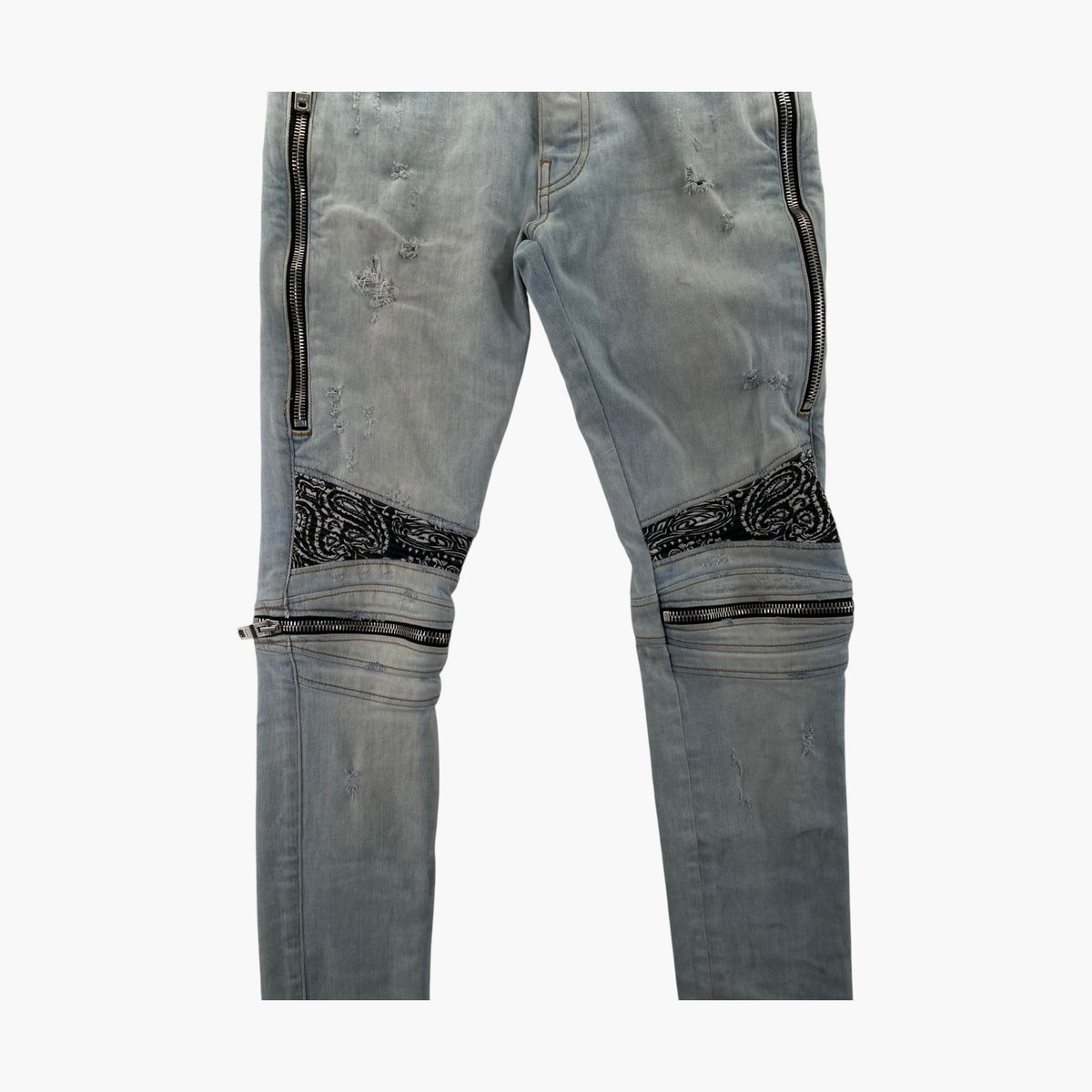 Amiri "MX2" Paisley Patch Light Wash & White Jeans