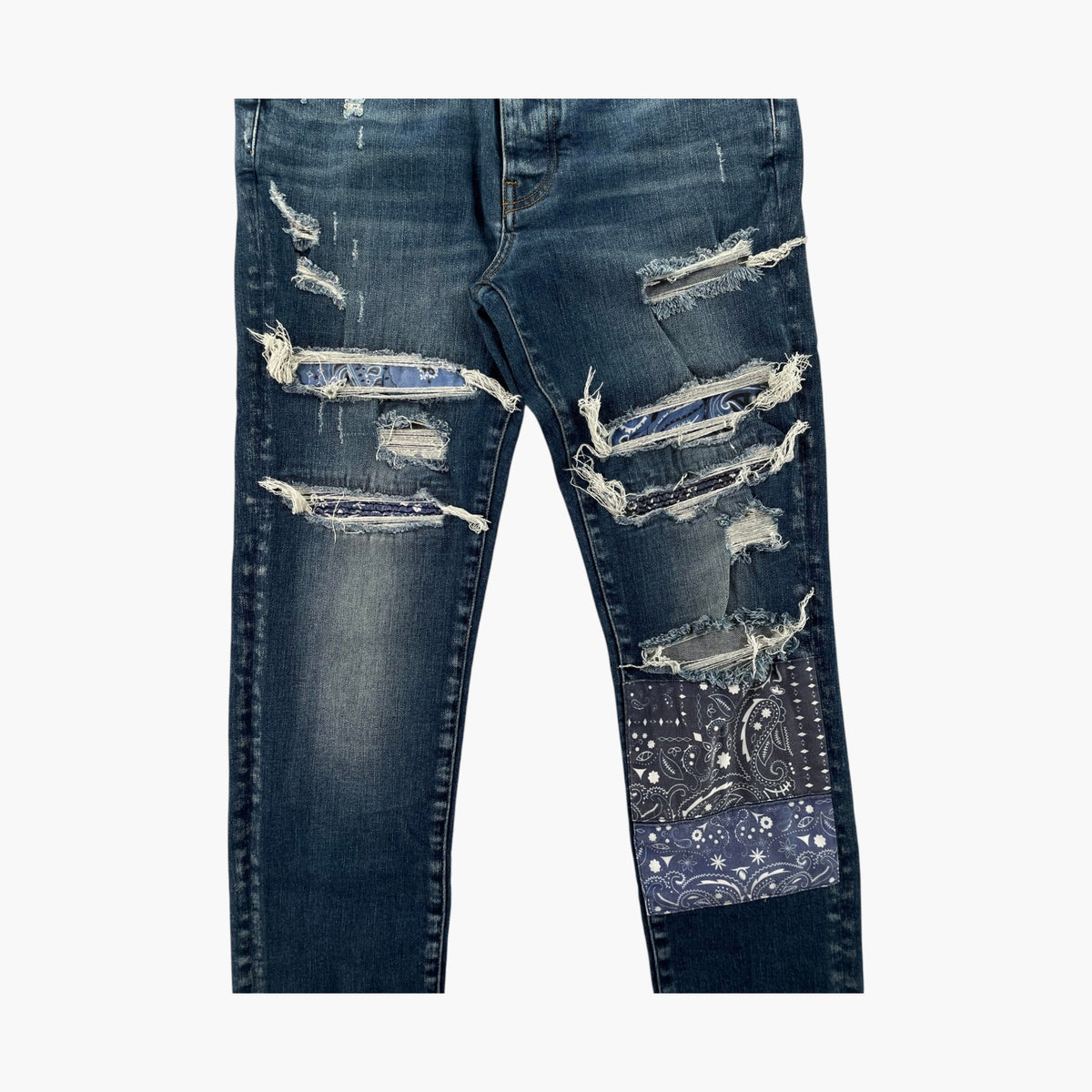 Amiri Paisley Patchwork Deep Classic Blue Jeans