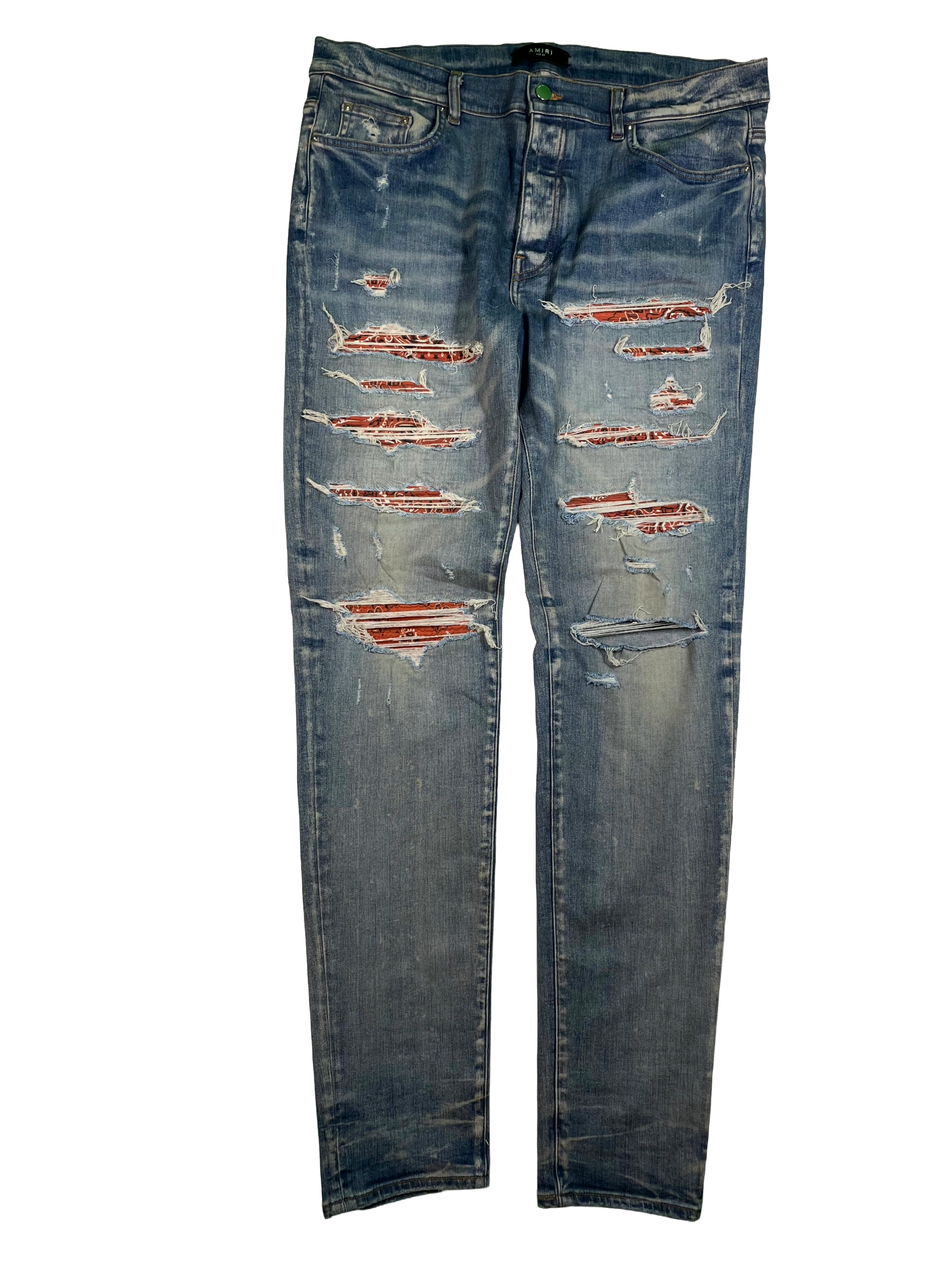 Amiri Paisley Thrasher Patch Light Wash & Orange Jeans