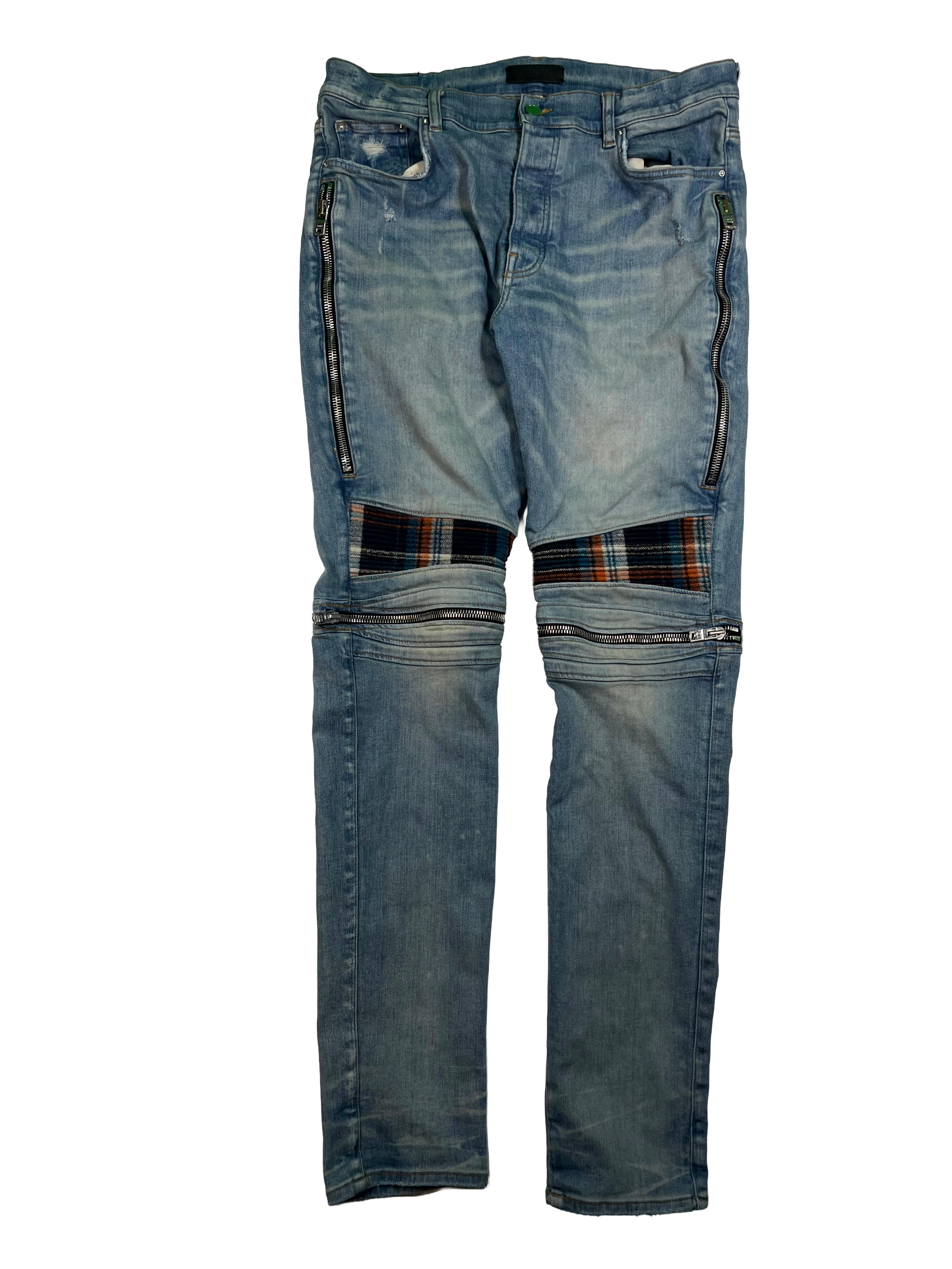 Amiri MX2  Plaid Patch Light Wash & Orange Jeans