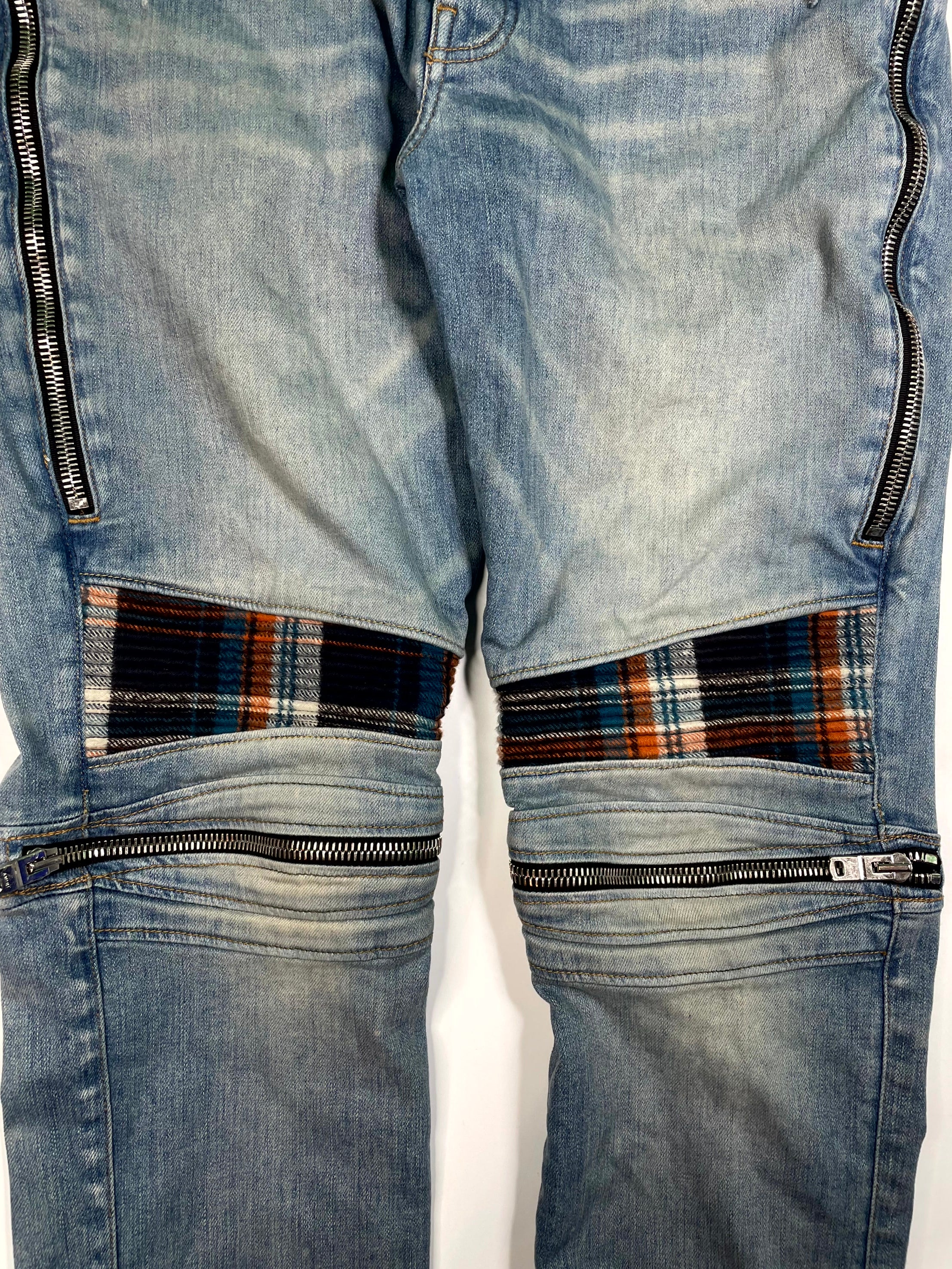 Amiri MX2  Plaid Patch Light Wash & Orange Jeans