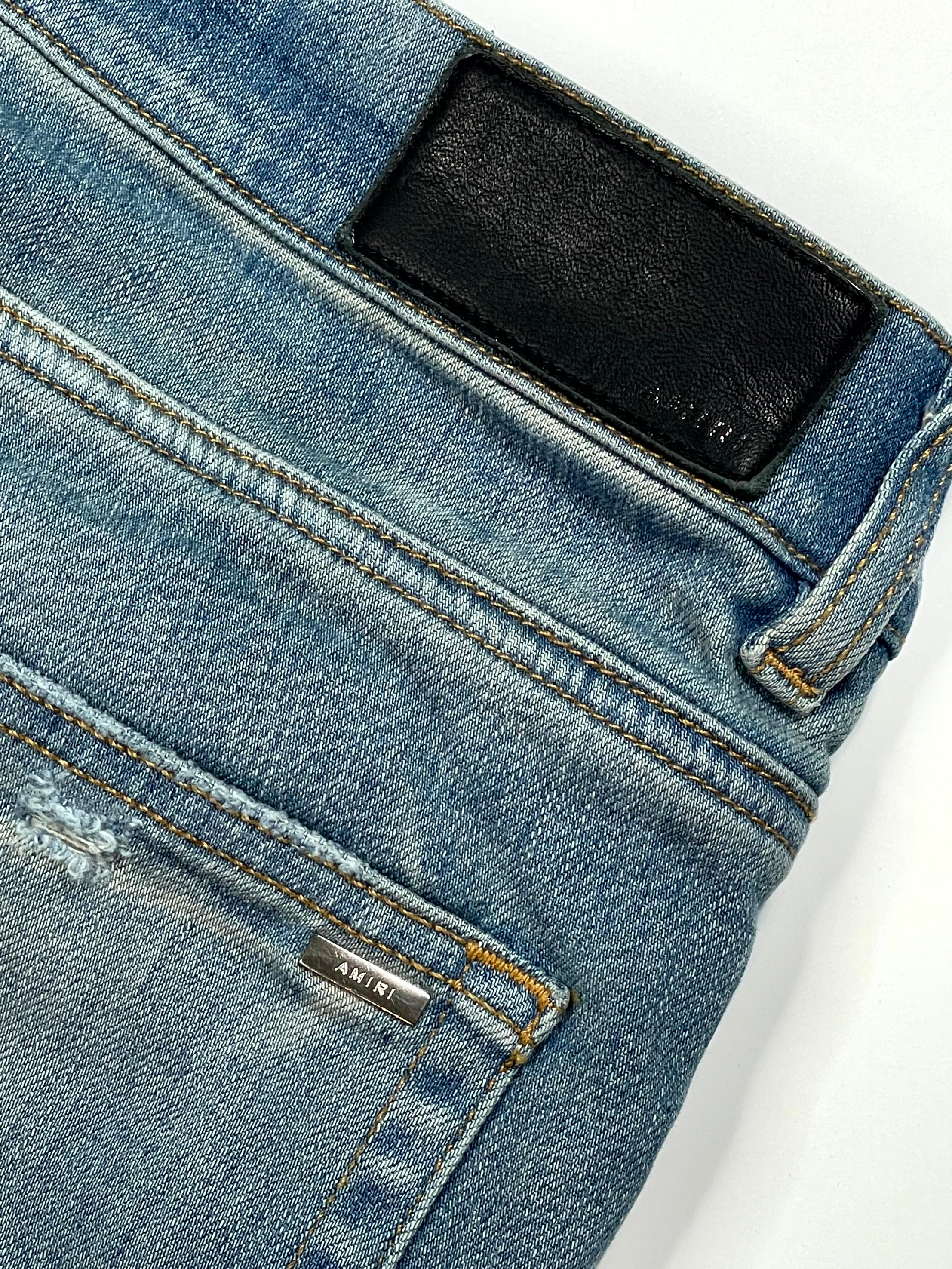 Amiri MX2  Plaid Patch Light Wash & Orange Jeans