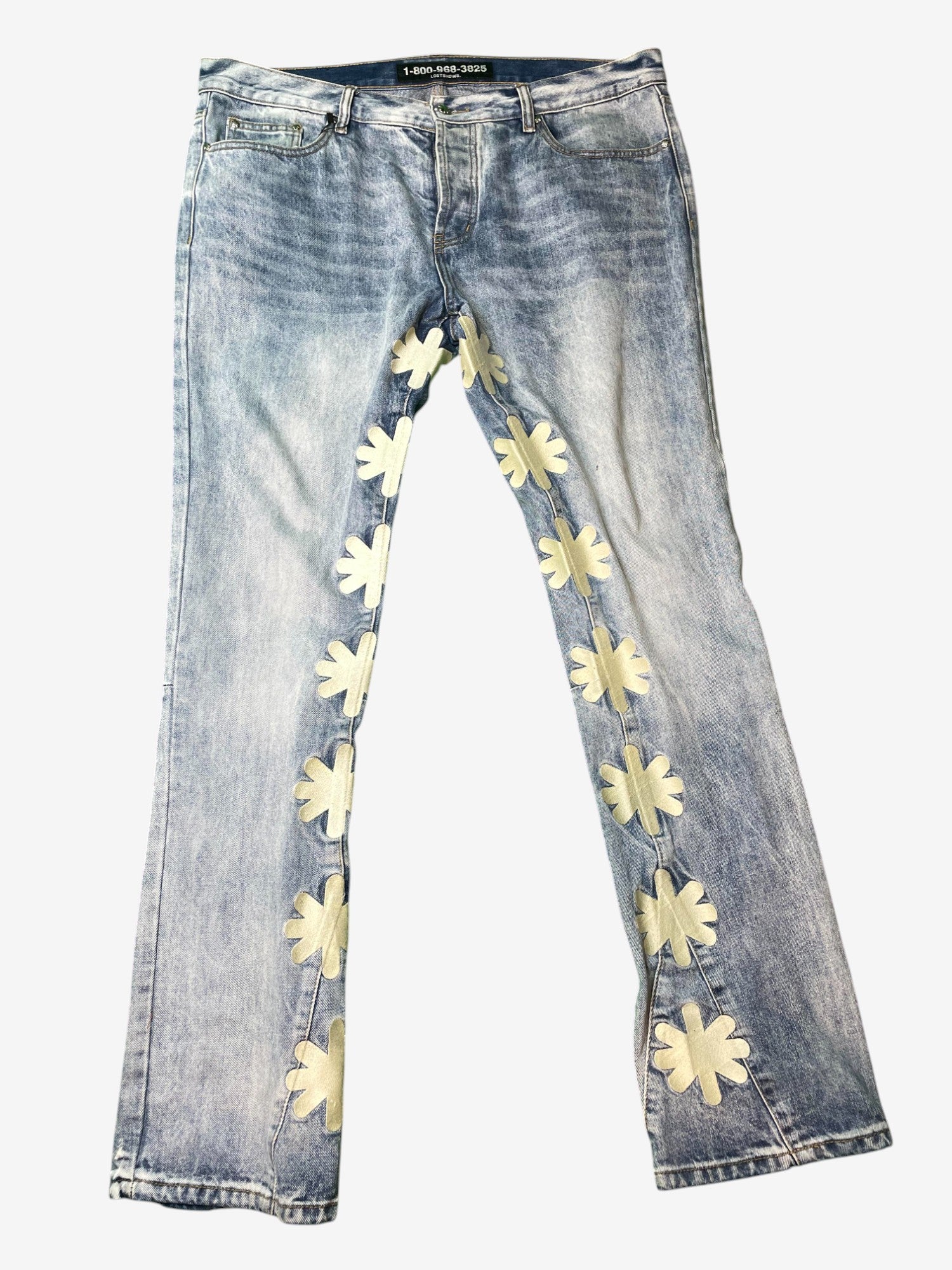 Lost SHDWS White Floral Light Wash Jeans