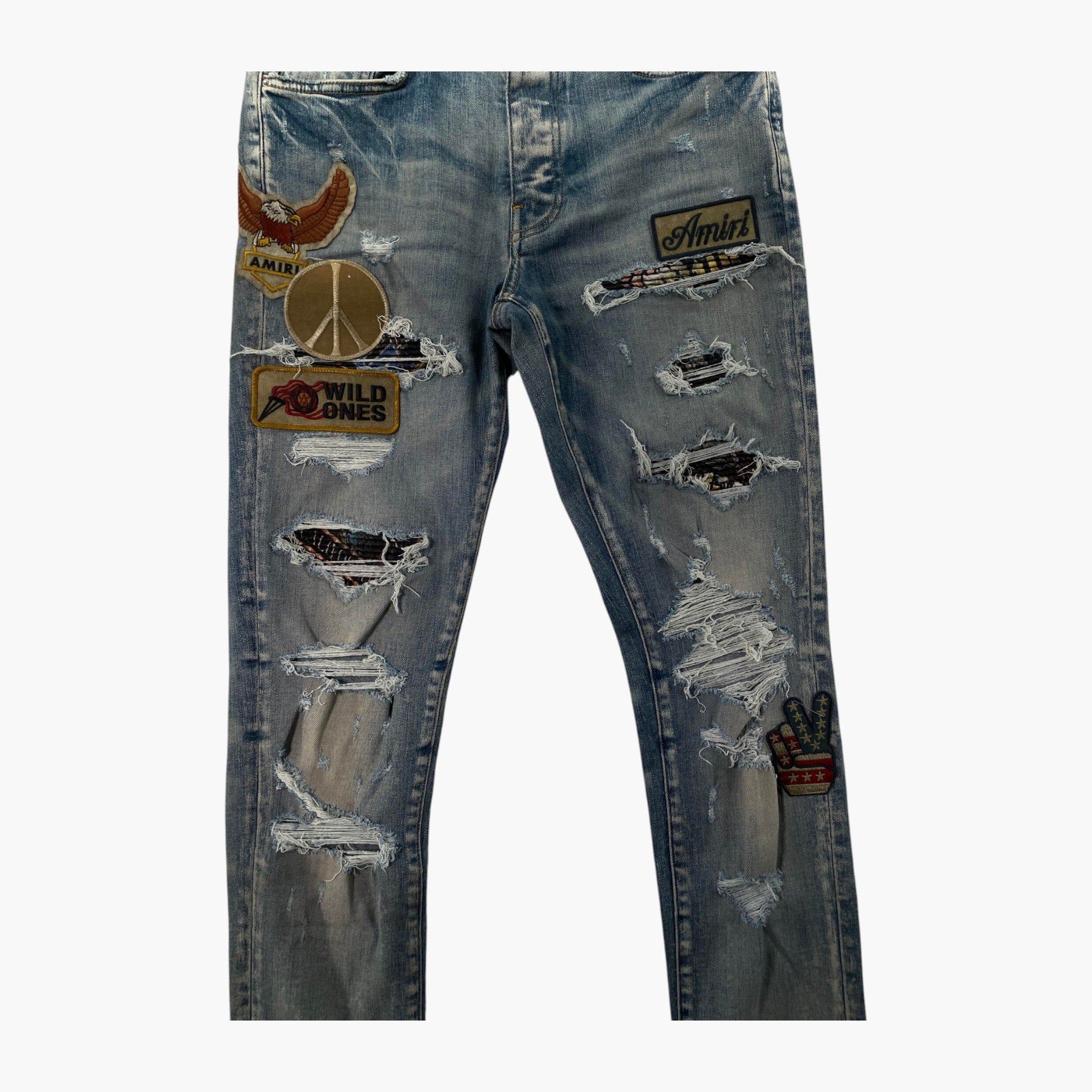 Amiri Biker Patchwork Light Wash Jeans