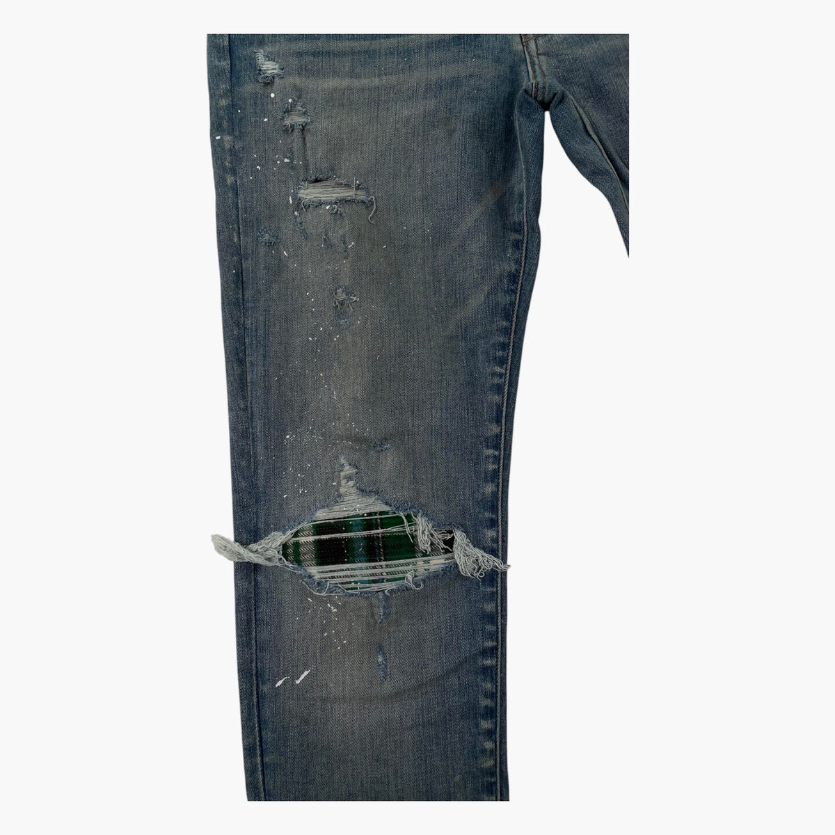 Amiri MX1 Green Plaid Patch Light Wash Jeans