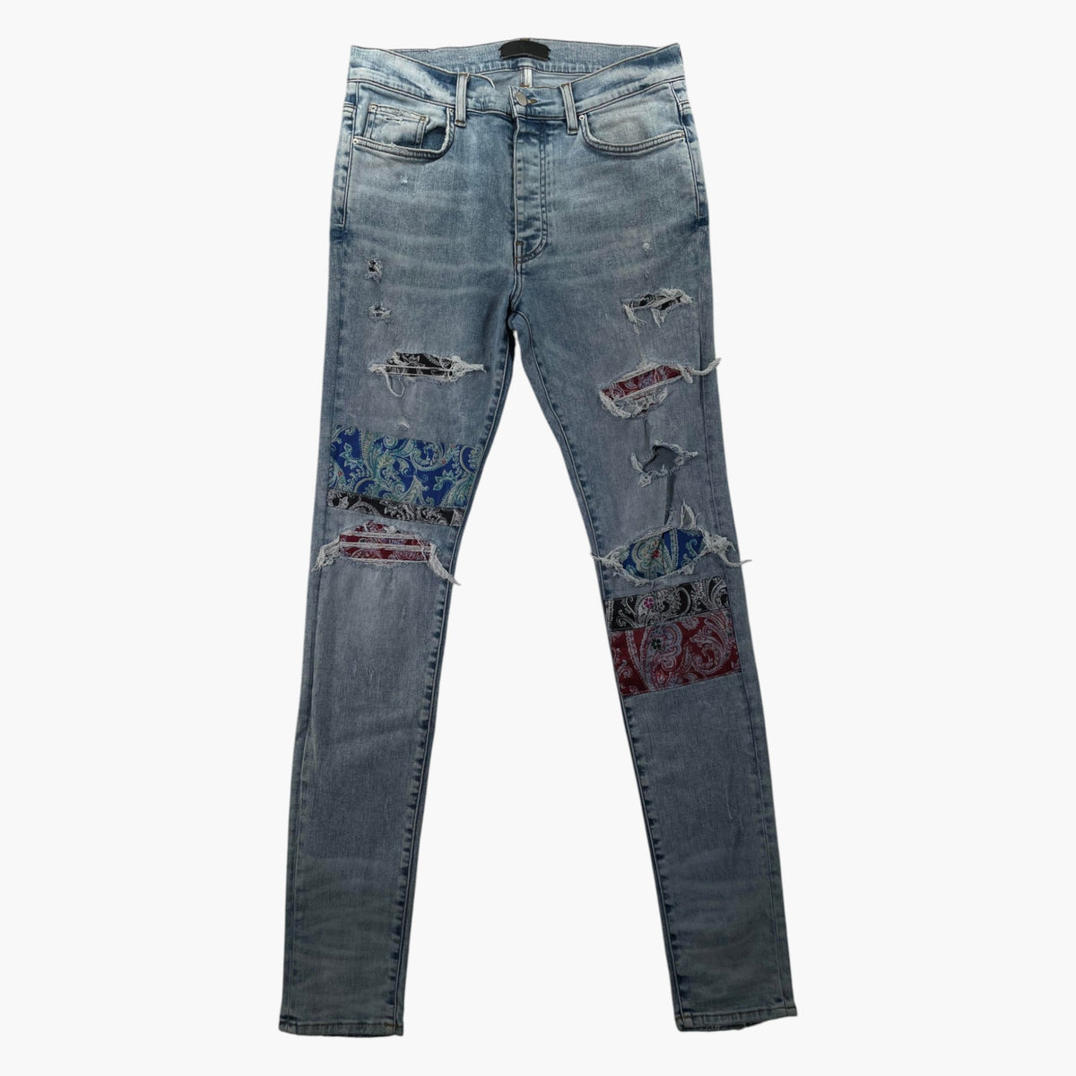 Amiri Pajama Paisley Patchwork Light Wash Jeans