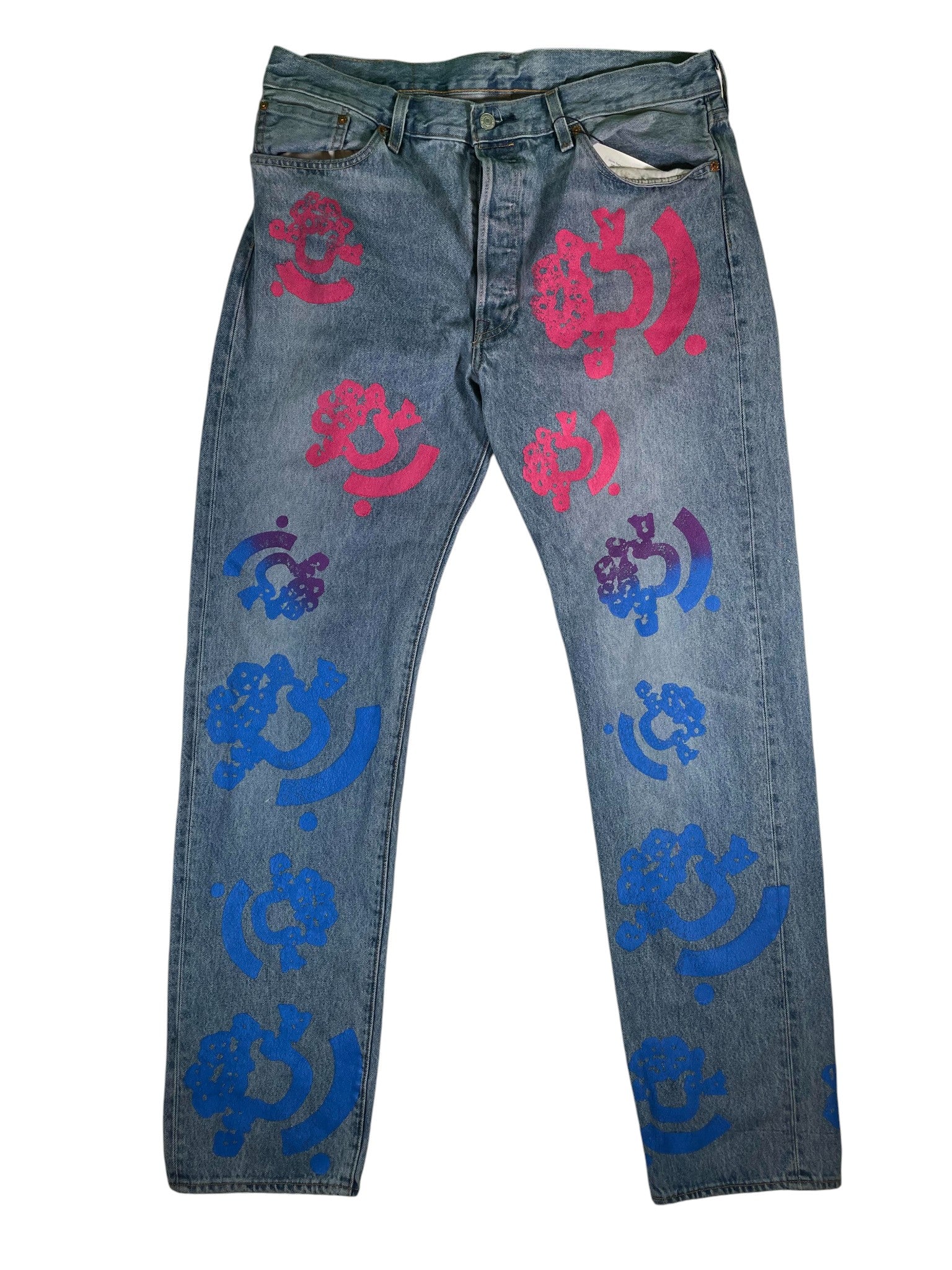 Denim Tears 'Navy & Pink BSTROY' Light Wash Jeans