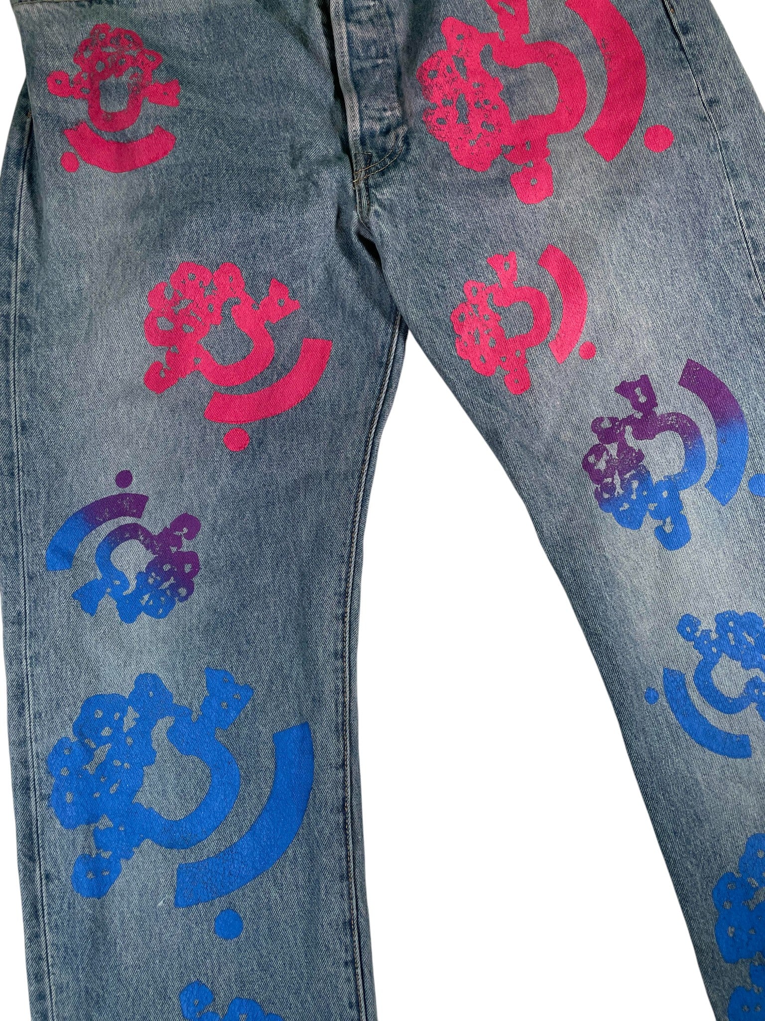 Denim Tears 'Navy & Pink BSTROY' Light Wash Jeans
