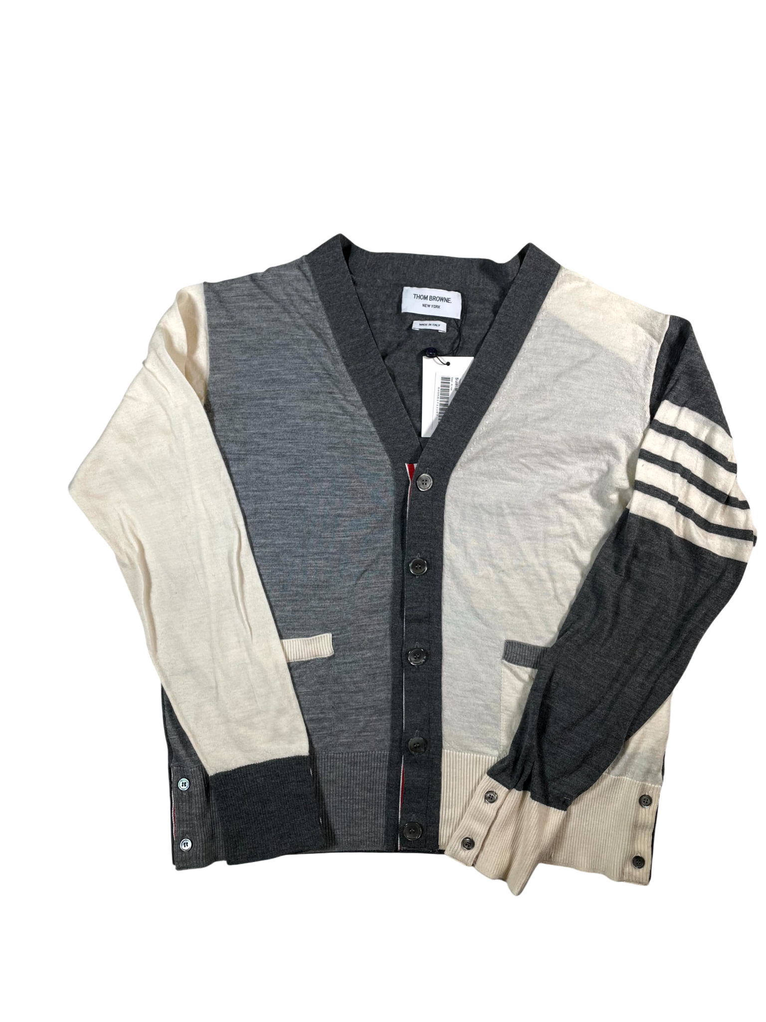 Thom Browne Cashmere Grey & Cream Cardigan