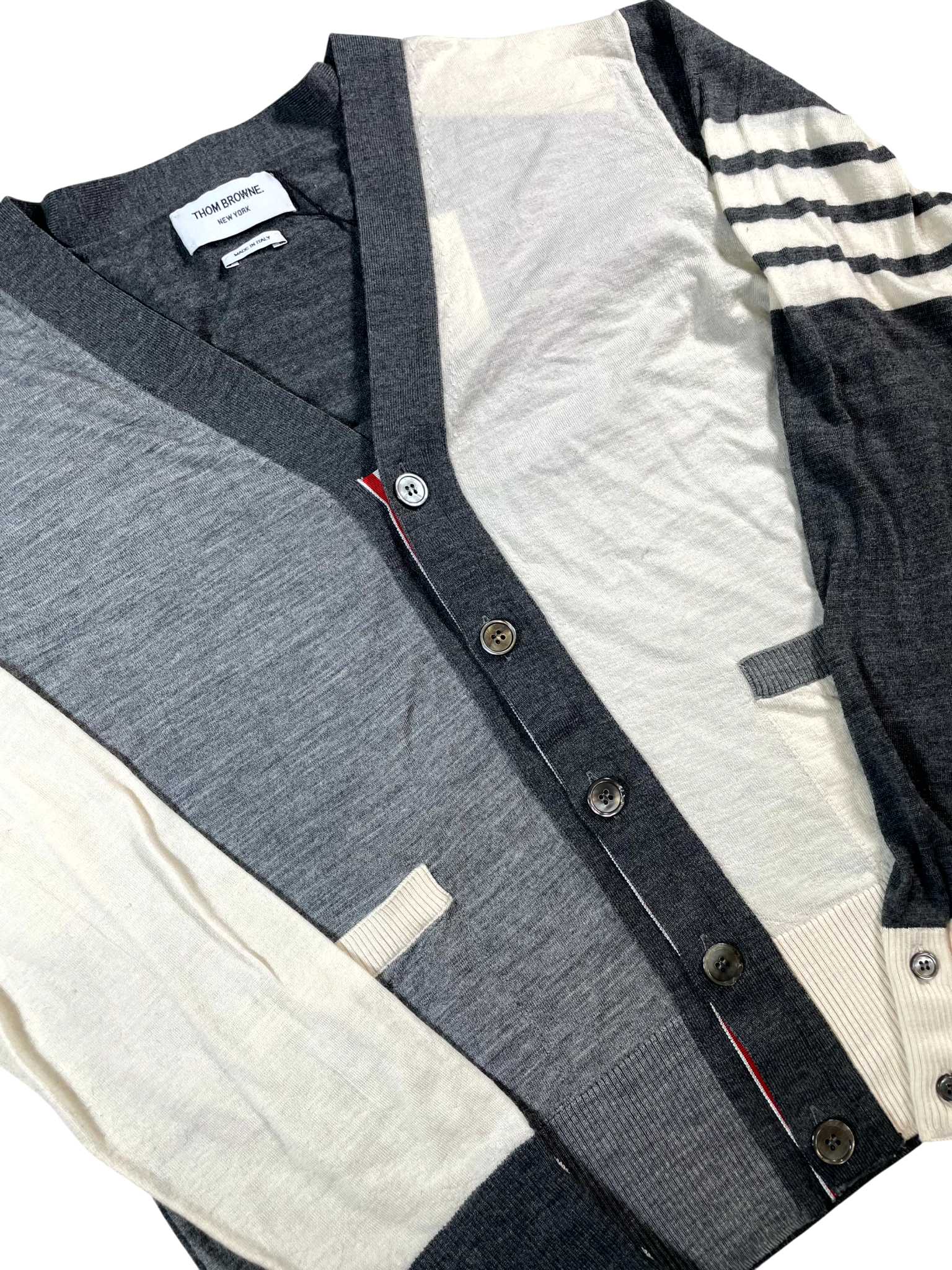 Thom Browne Cashmere Grey & Cream Cardigan