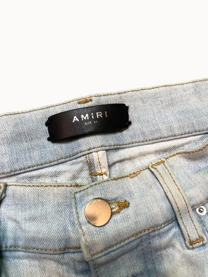 Amiri Black Pink Patch Light Wash Jeans