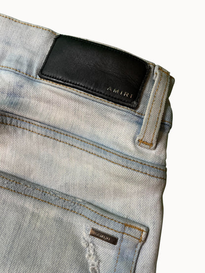 Amiri Black Pink Patch Light Wash Jeans