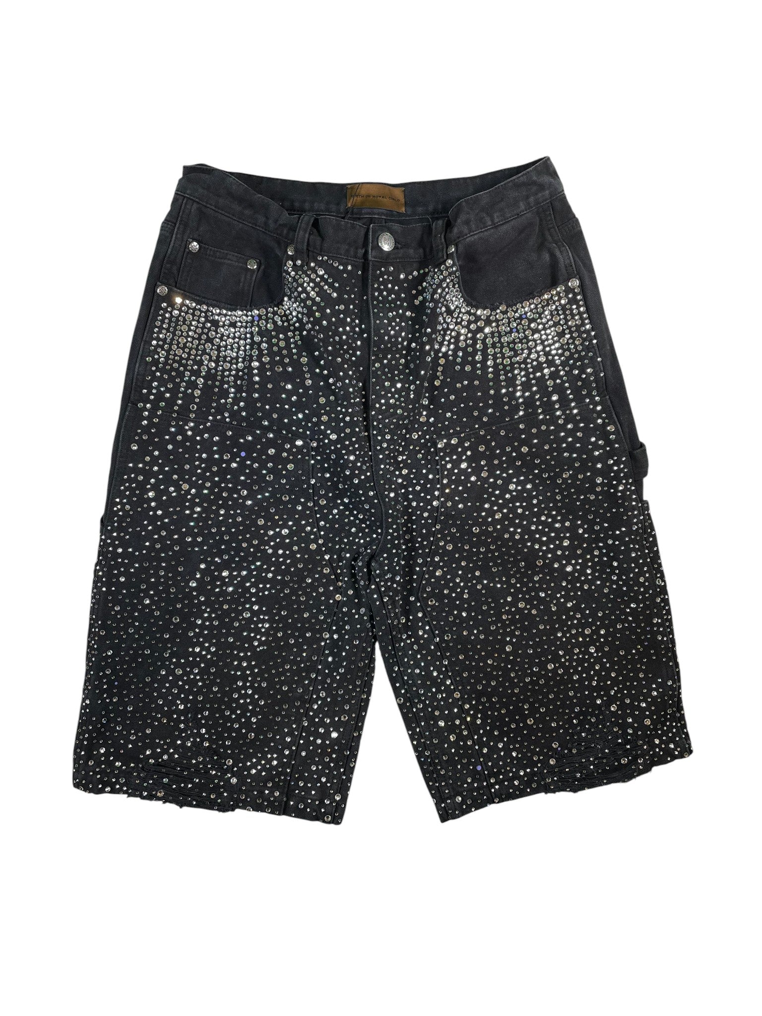 Birth Of A Royal Child  'Diamond Boro' Double Knee Black Wash Denim Shorts