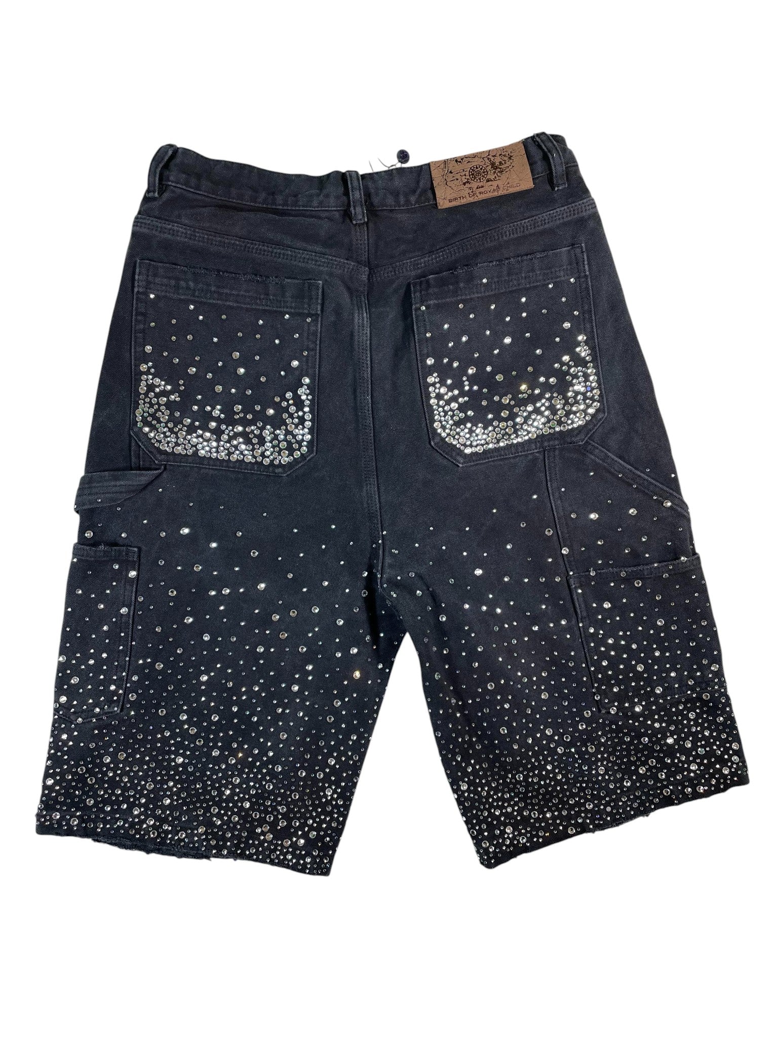 Birth Of A Royal Child  'Diamond Boro' Double Knee Black Wash Denim Shorts