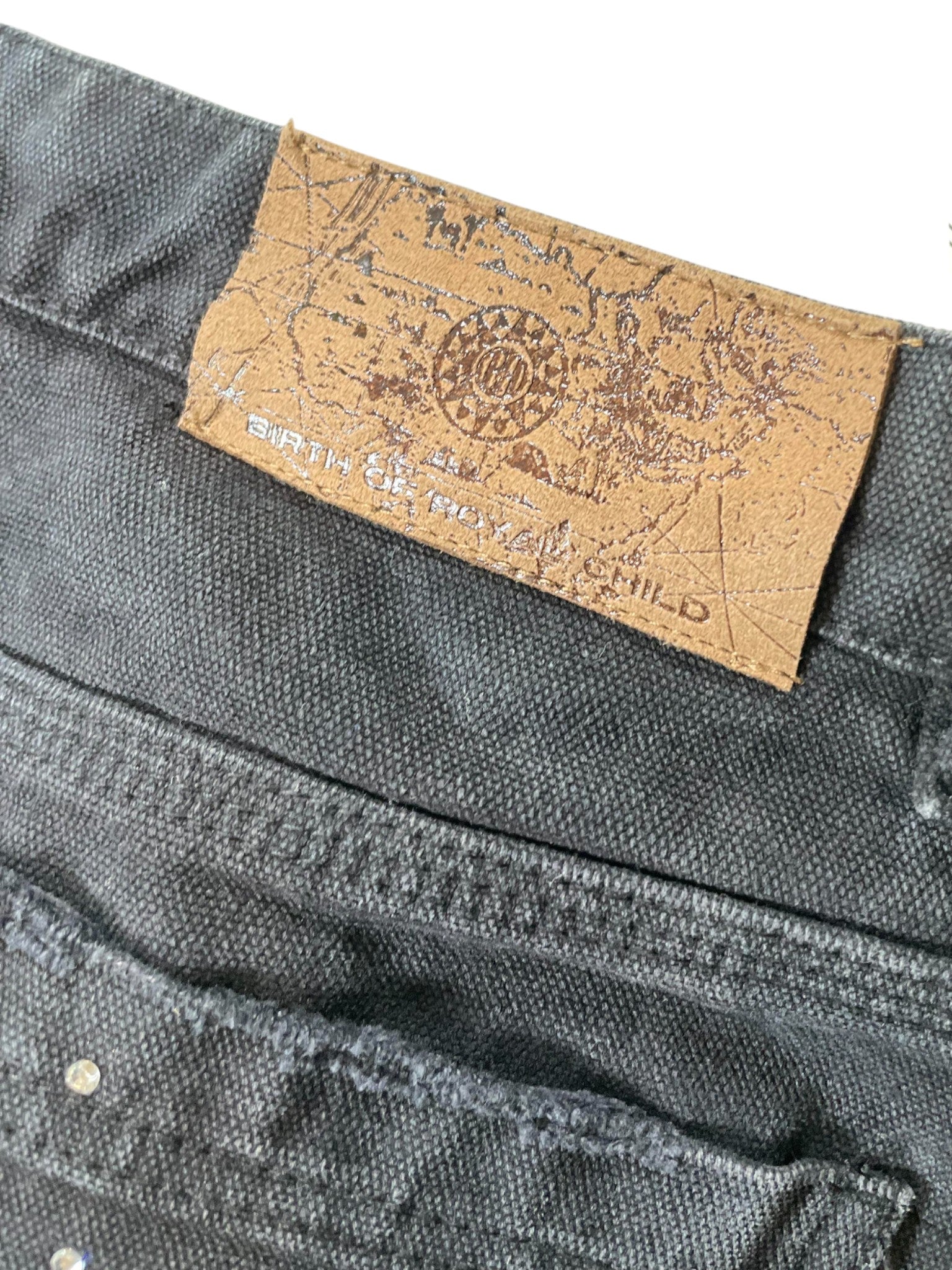 Birth Of A Royal Child  'Diamond Boro' Double Knee Black Wash Denim Shorts