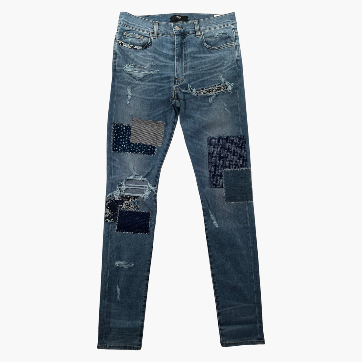 Amiri Blue Patchwork Light Wash Jeans
