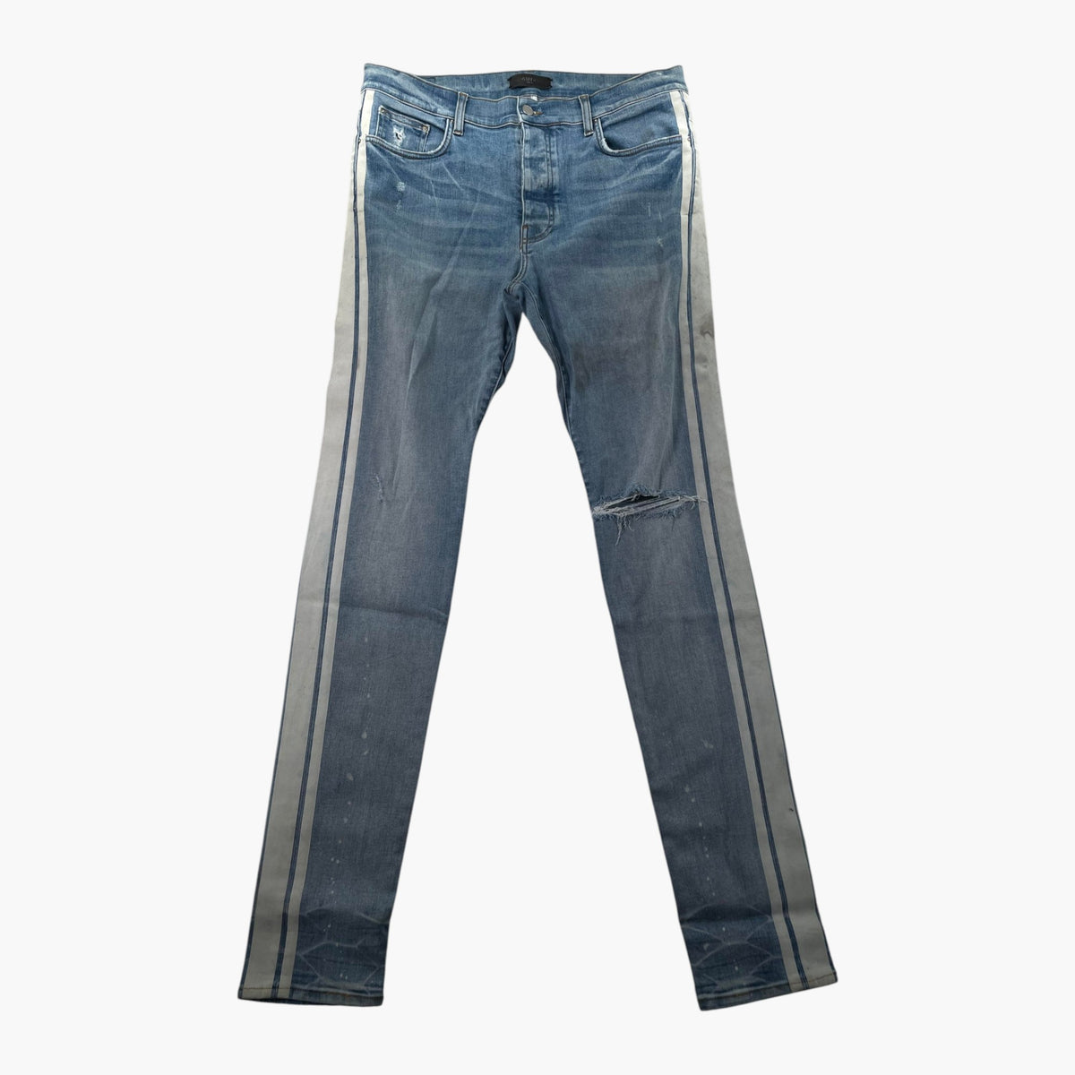 Amiri White Track Stripe Light Wash Jeans