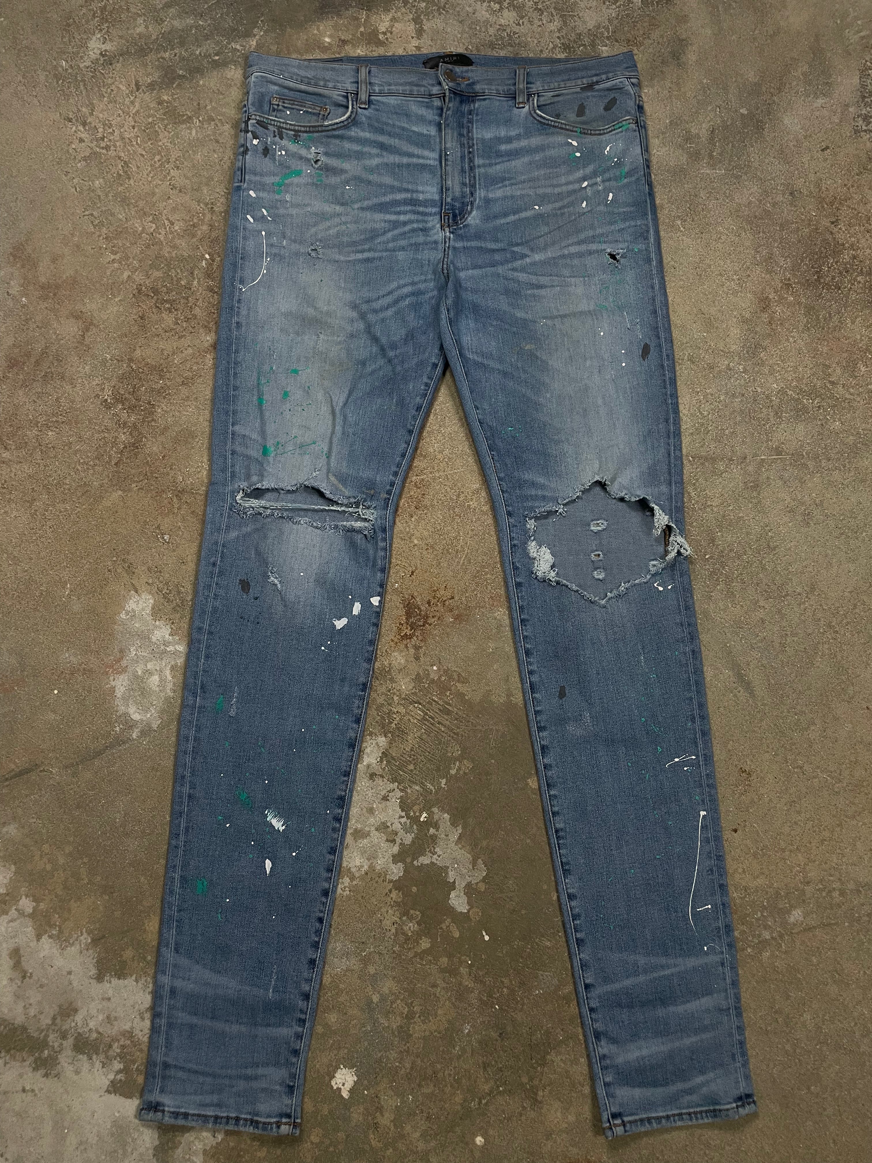 Amiri Jeans Light Wash Splatter Thrasher Used 38