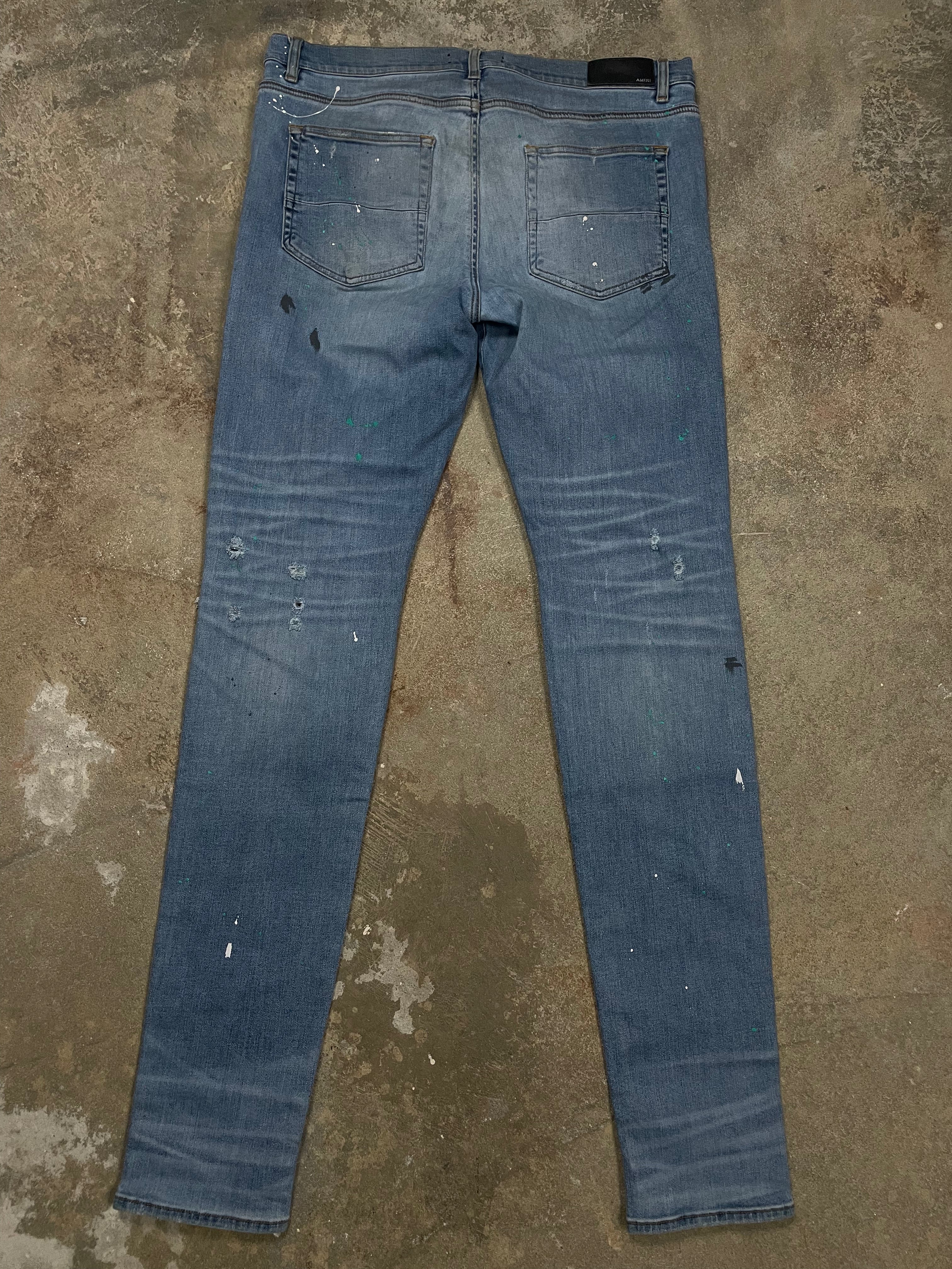 Amiri Jeans Light Wash Splatter Thrasher Used 38