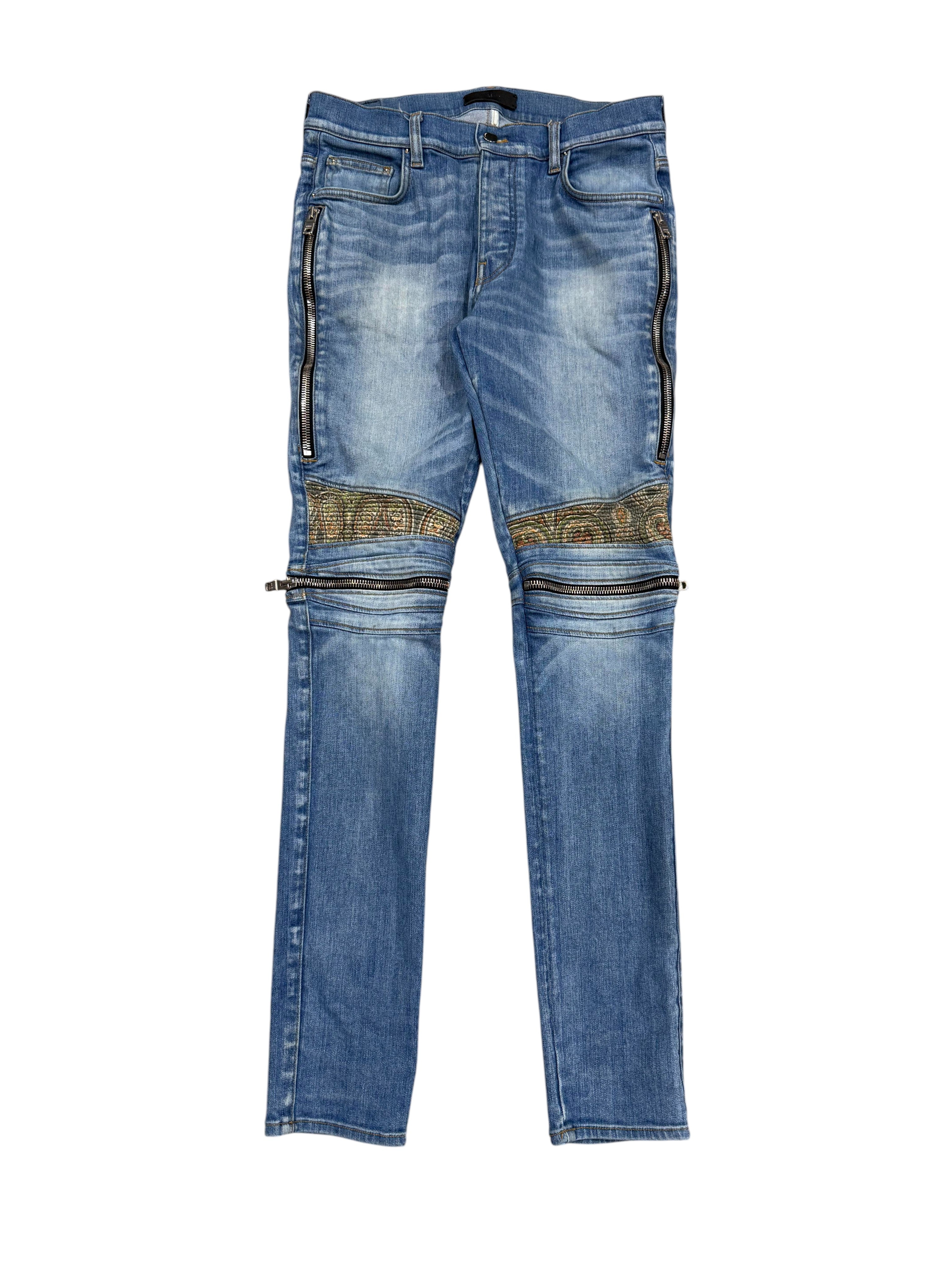 Amiri MX2 Green Paisley Light Wash Jeans