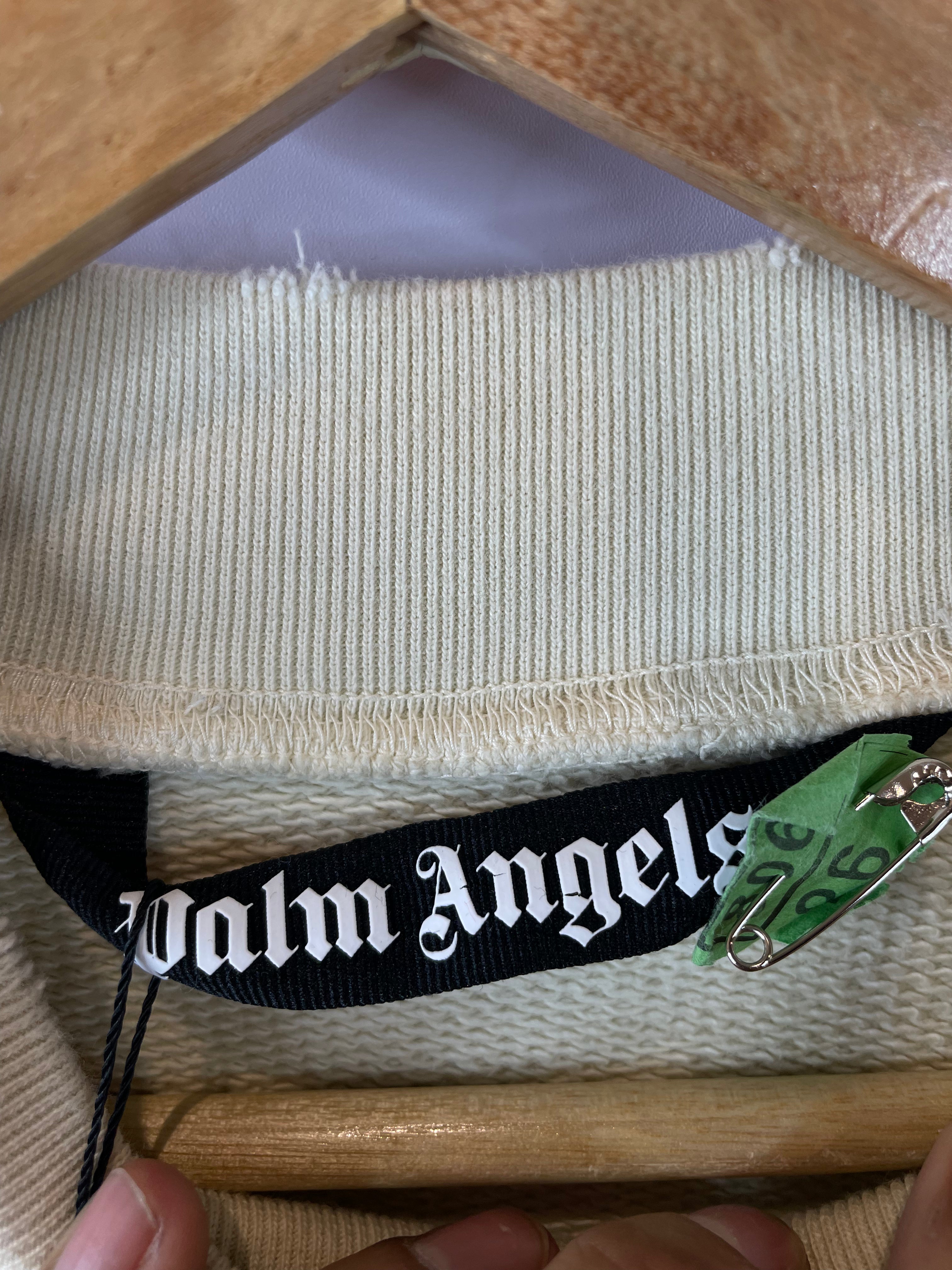 Palm Angels Flames Distressed Cream Sweatshirt