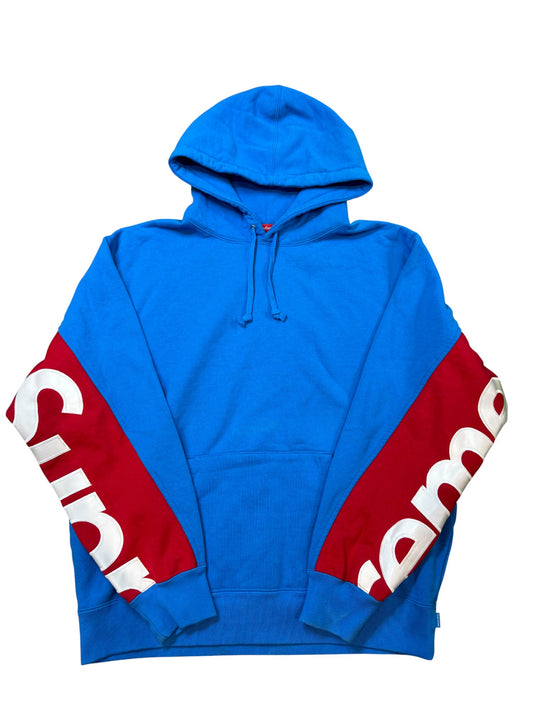 Supreme Hoodie Blue Red Sleeve Logo
