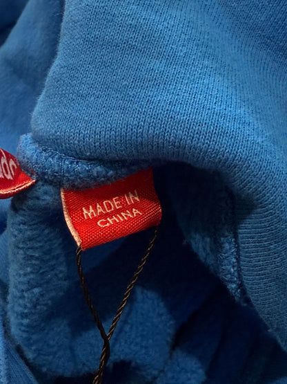 Supreme Hoodie Blue Red Sleeve Logo