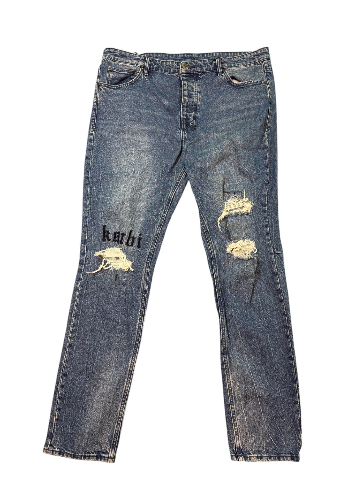 Ksubi Jeans Light Wash Embroiderded Logo Ripped