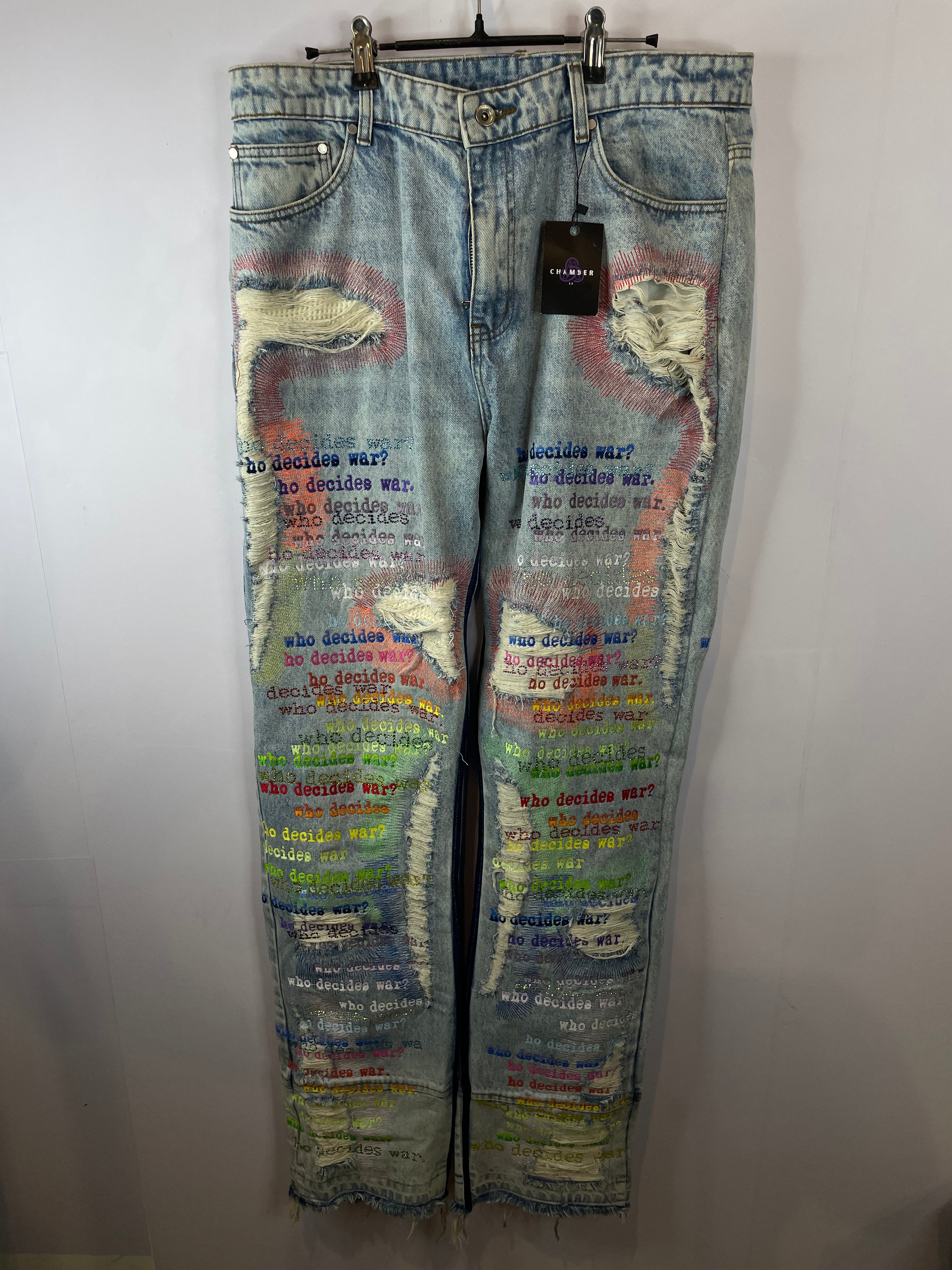 WDW Rhinestone Scripture Blue & Rainbow Jeans