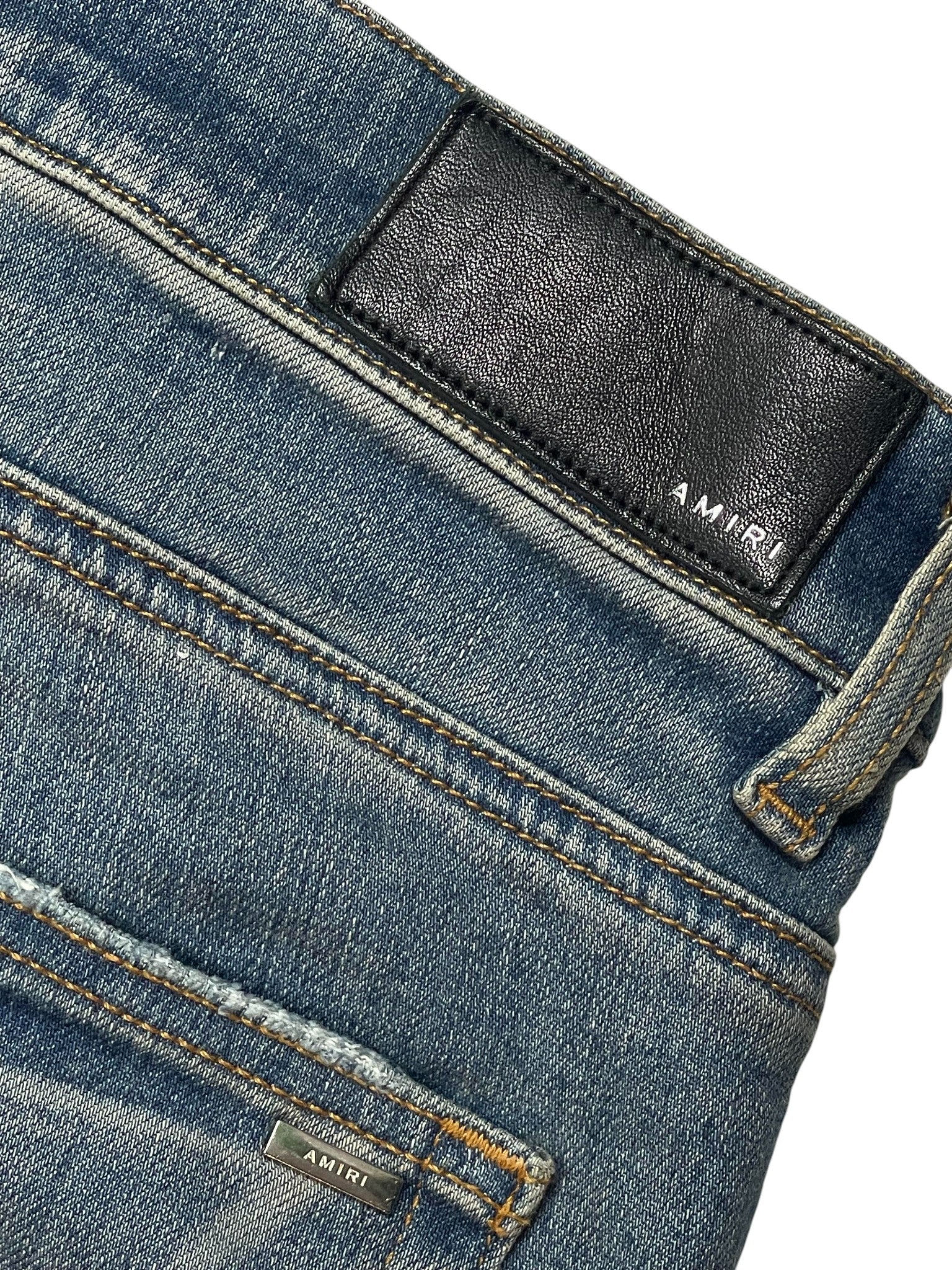 Amiri MX1 Light Wash & Orange, Plaid Grid Jeans