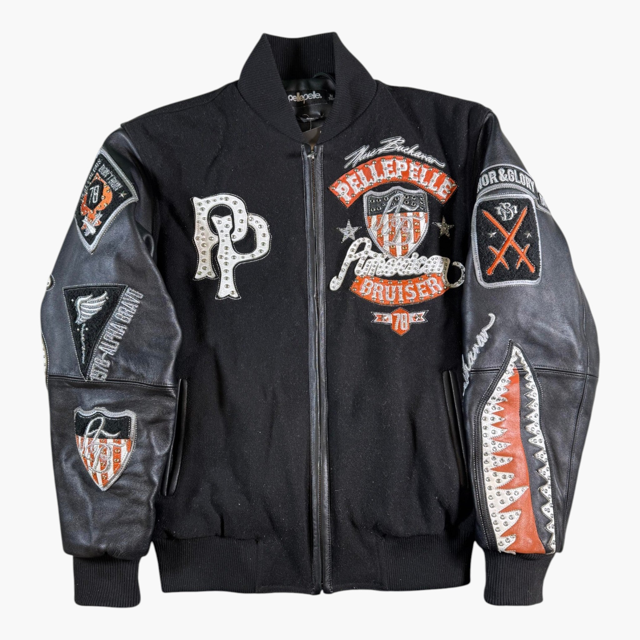 Pelle Pelle Black & Orange Varsity Jacket