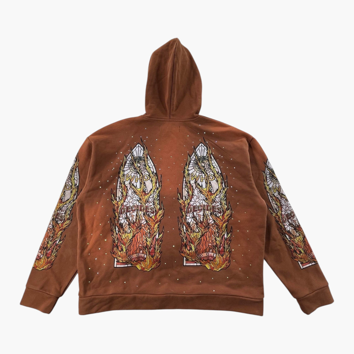 Who Decides War Flames Glass Brown Hoodie