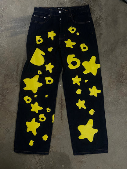 Sp5der Yellow Beluga Indigo Denim  New With Tags 30