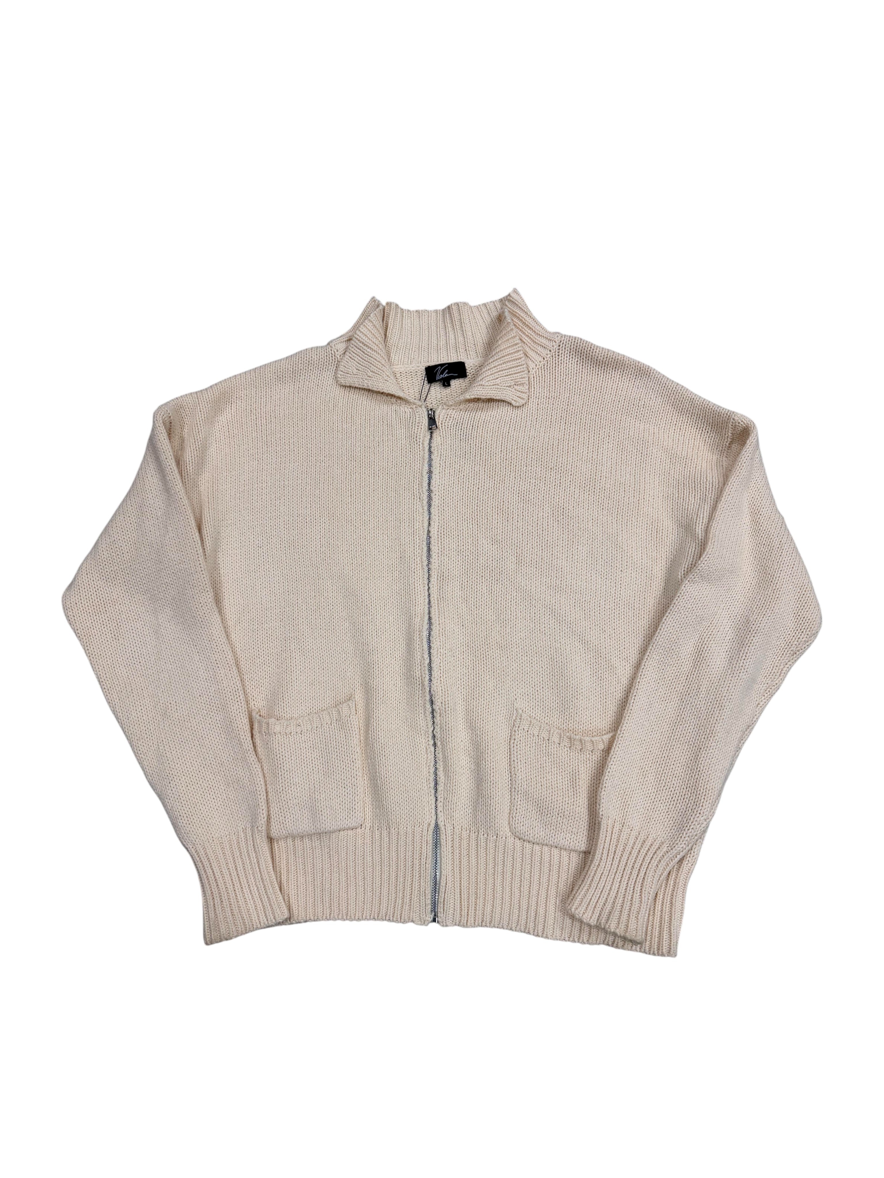 Vale Cream Knit Zip Up Sweater