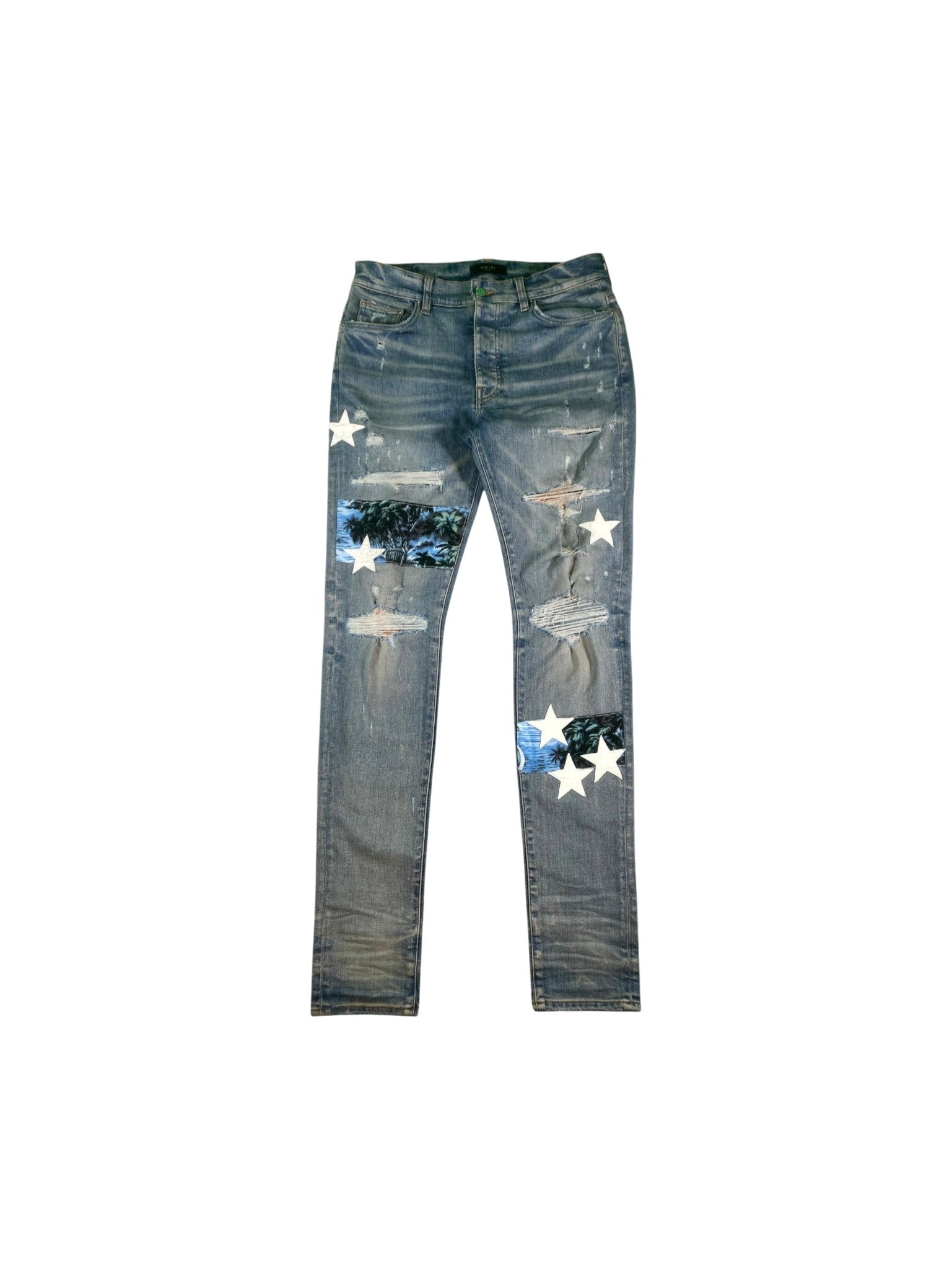 Amiri "Star Hawaii Patchwork" Light Wash Jeans