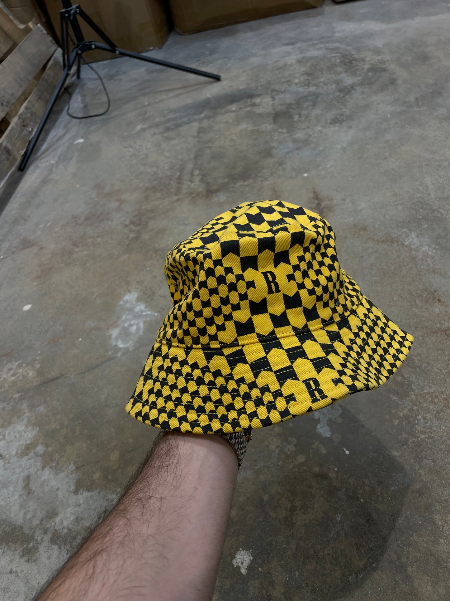 Rhude Bucket Hat Black Yellow Large Used