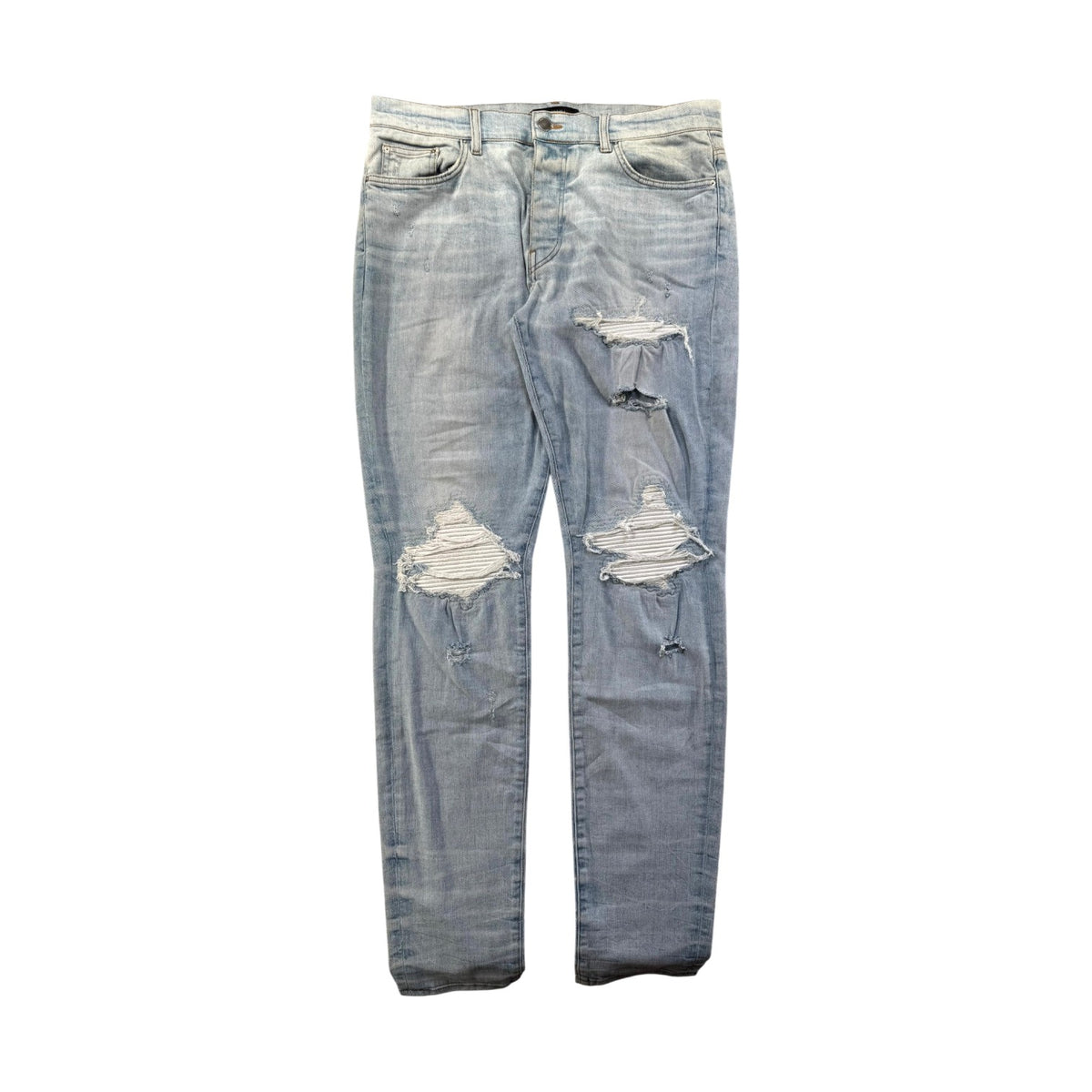 Amiri "MX1" Leather Patch Light Wash & White Jeans