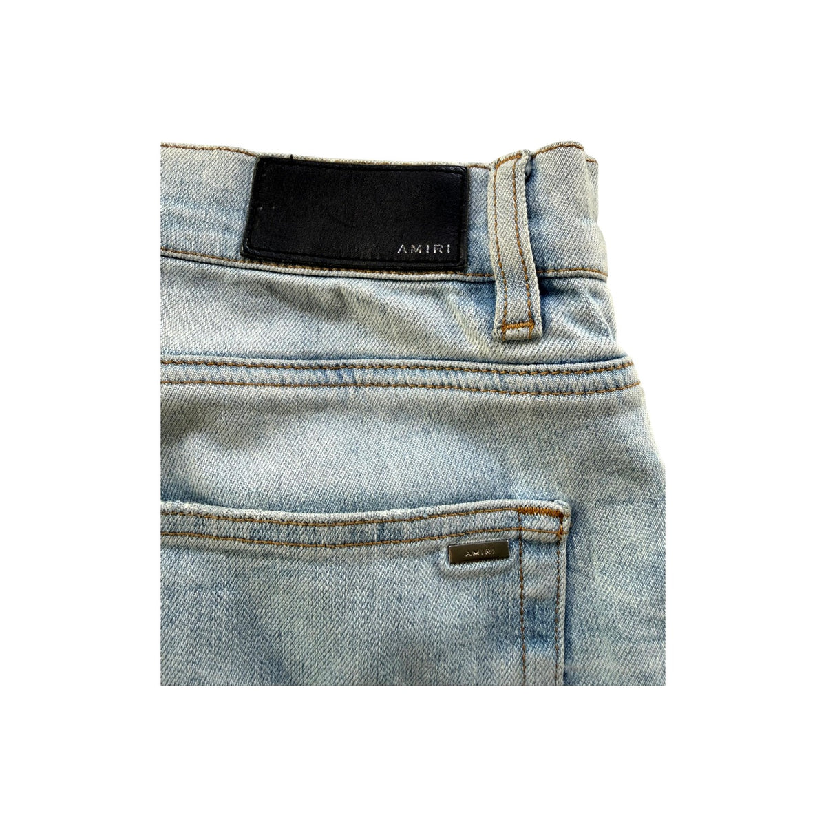 Amiri "MX1" Leather Patch Light Wash & White Jeans