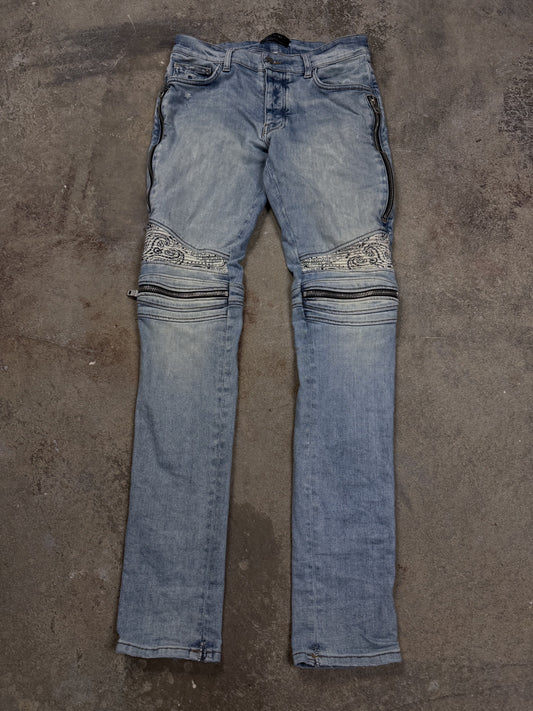Amiri MX2 Light Wash White Paisley Patch Used 31