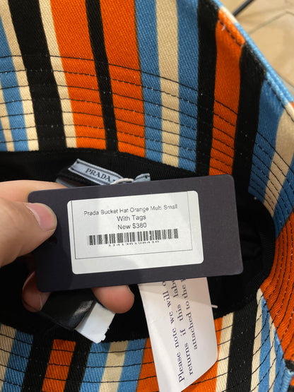 Prada Bucket Hat Orange Multi New Small With Tags