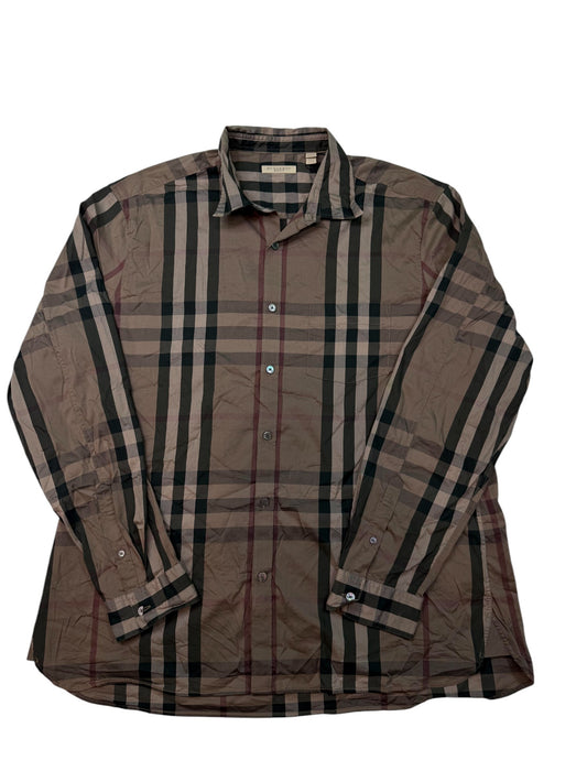 Burberry Tan & Green Button Up