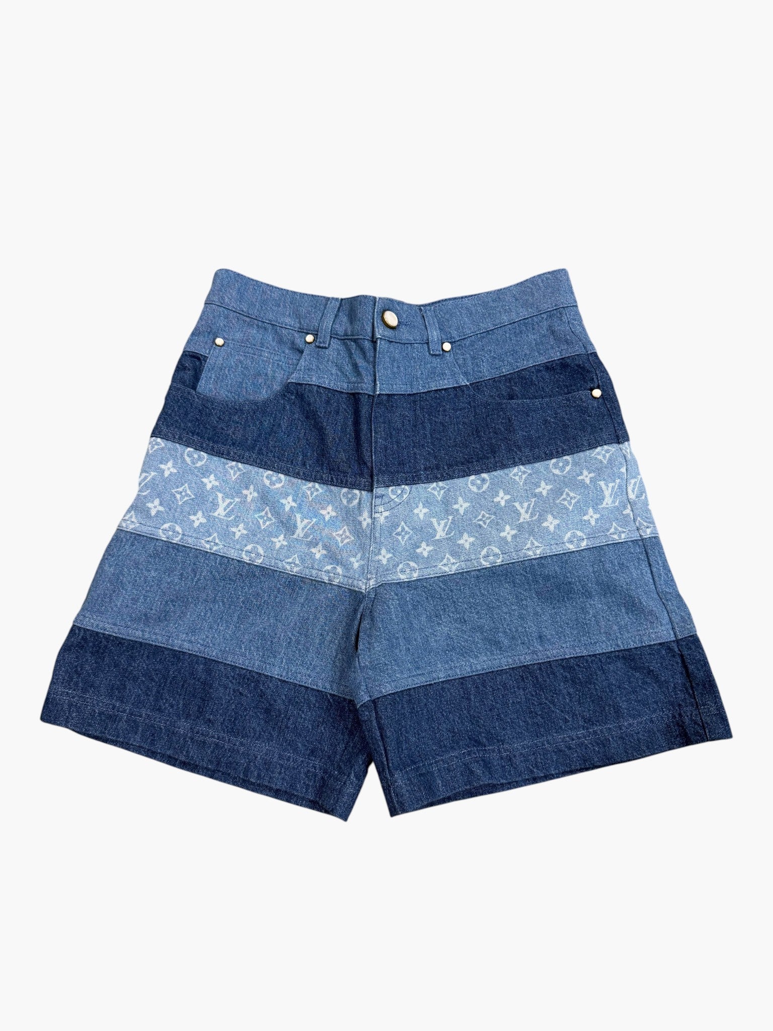 Louis Vuitton Striped Patchwork Jean Shorts