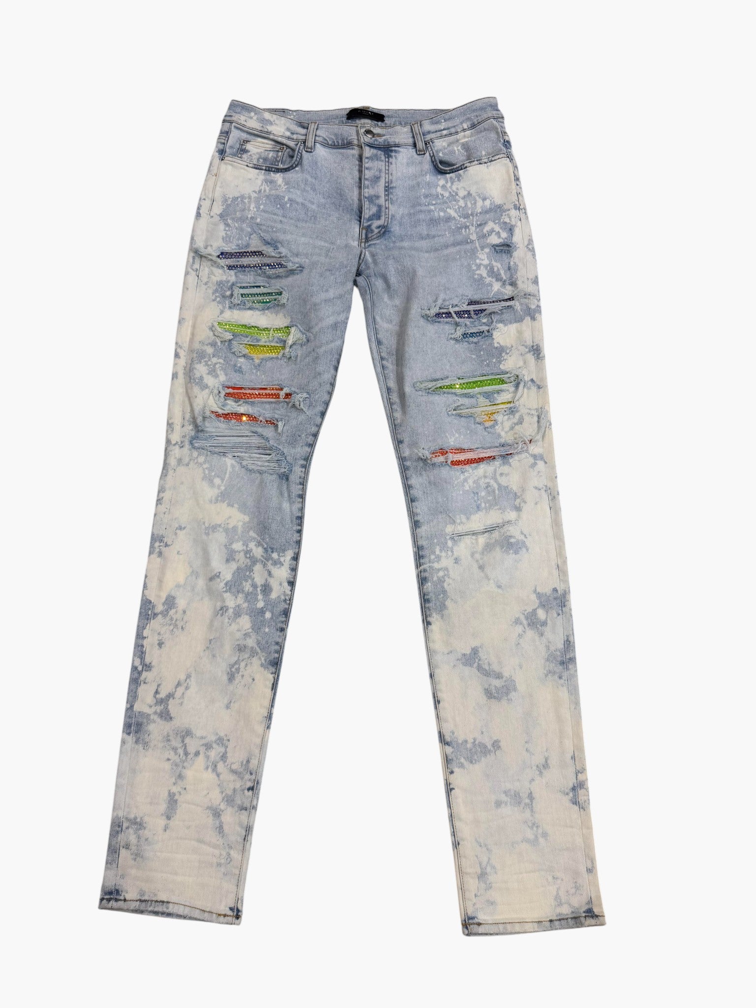 Amiri Bleached Rainbow Crystal Light Wash Jeans