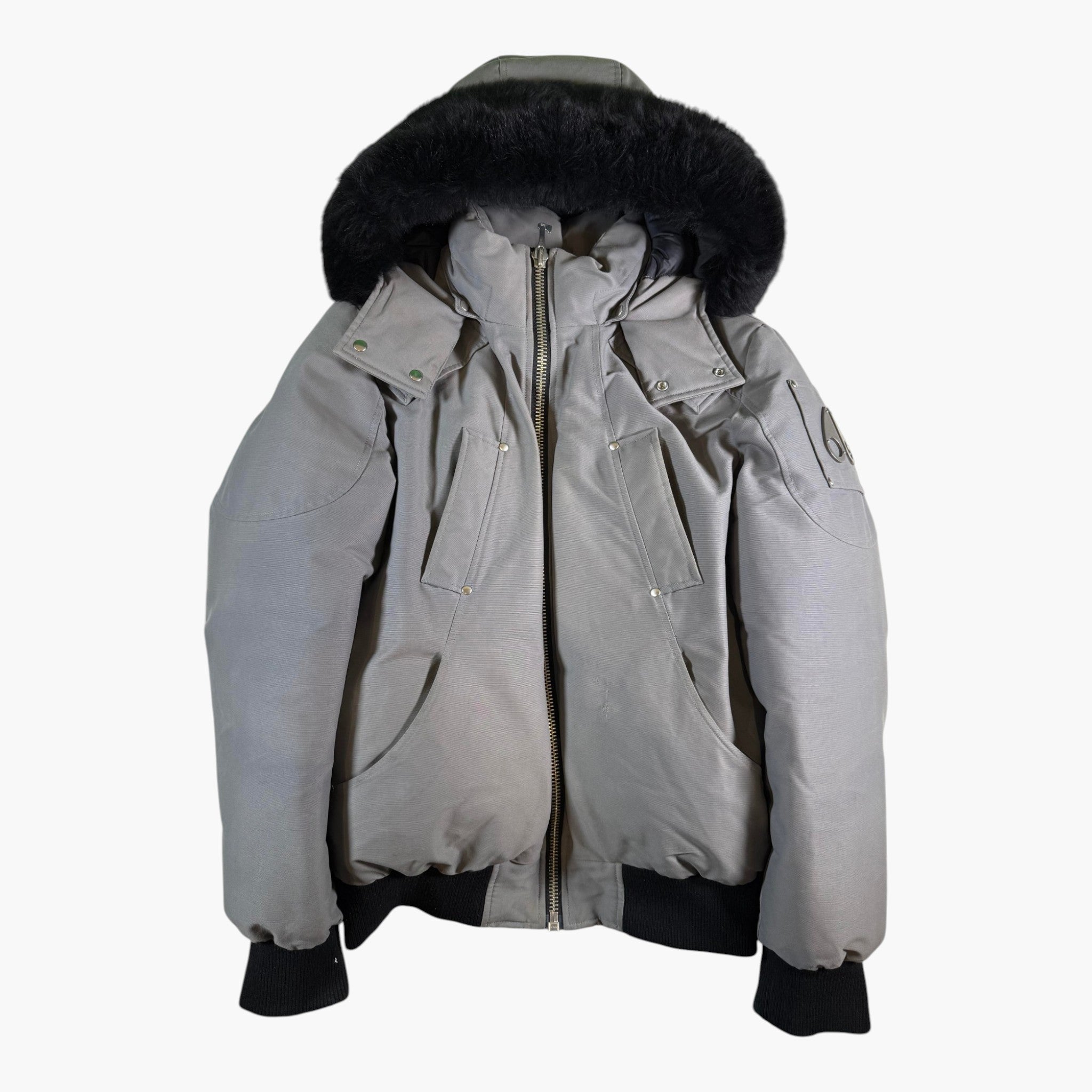 Moose Knuckles Black Fur Grey Bomber Jacket