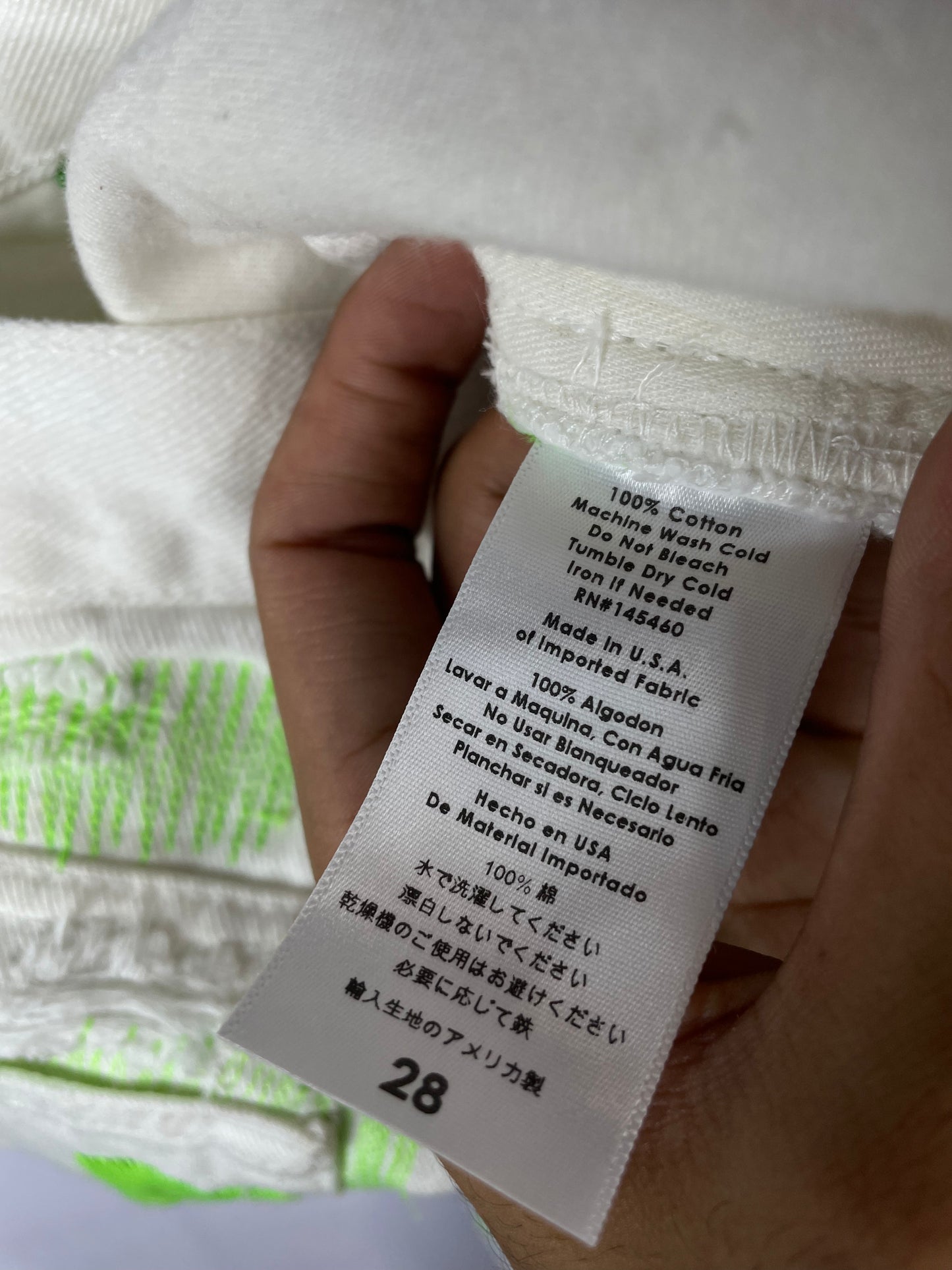 Endless Distressed White & Green Writing Jeans