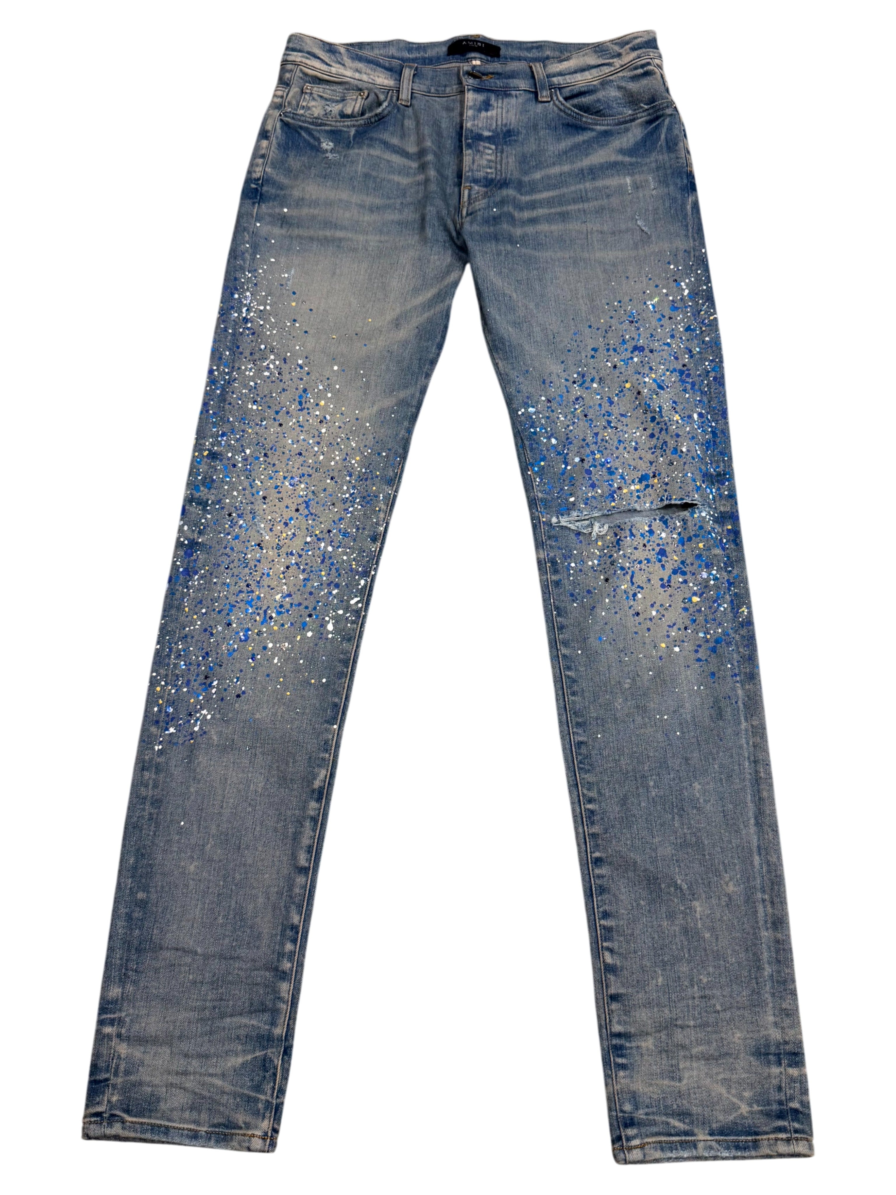 Amiri Crystal Splatter Light Wash Jeans